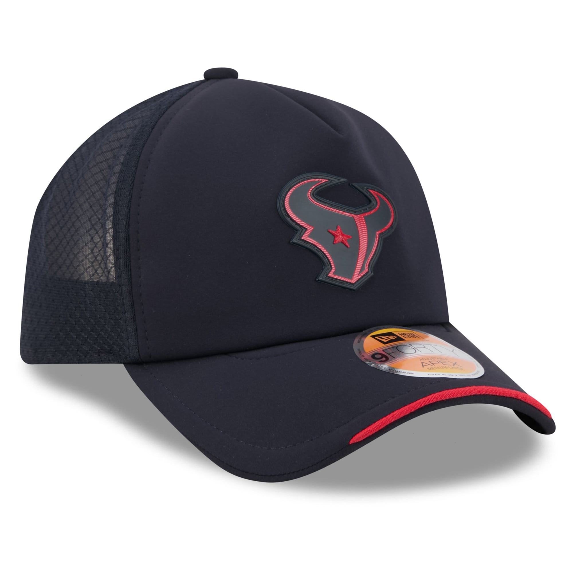 Men's New Era Navy Houston Texans 2026 Sideline Apex 9FORTY Adjustable Trucker Hat