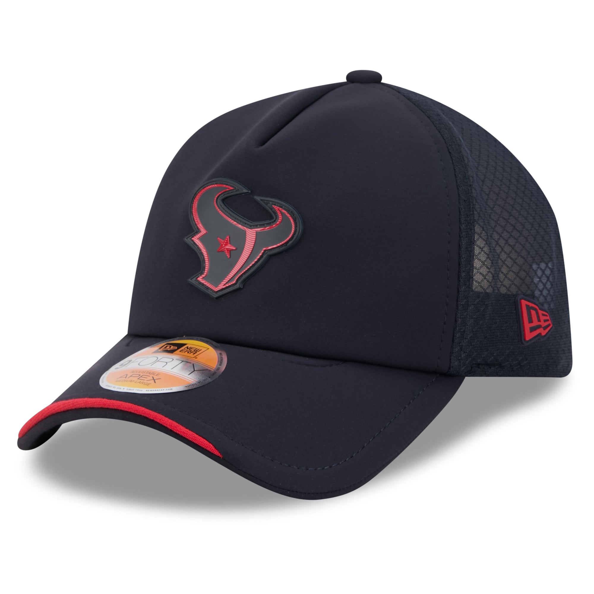 Men's New Era Navy Houston Texans 2026 Sideline Apex 9FORTY Adjustable Trucker Hat