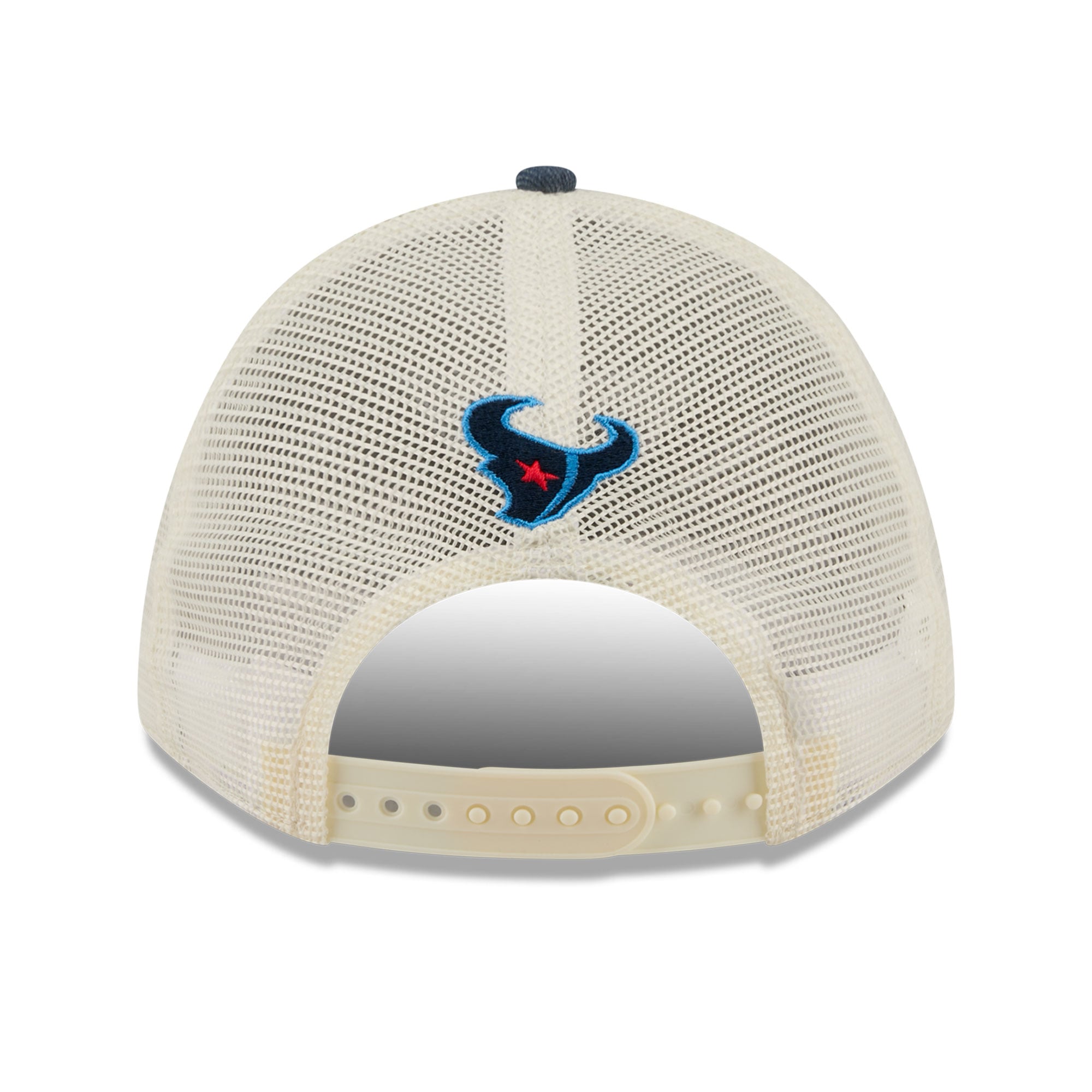 Casquette trucker ajustable New Era bleu marine pour homme, modèle 9FORTY, aux couleurs des Houston Texans.