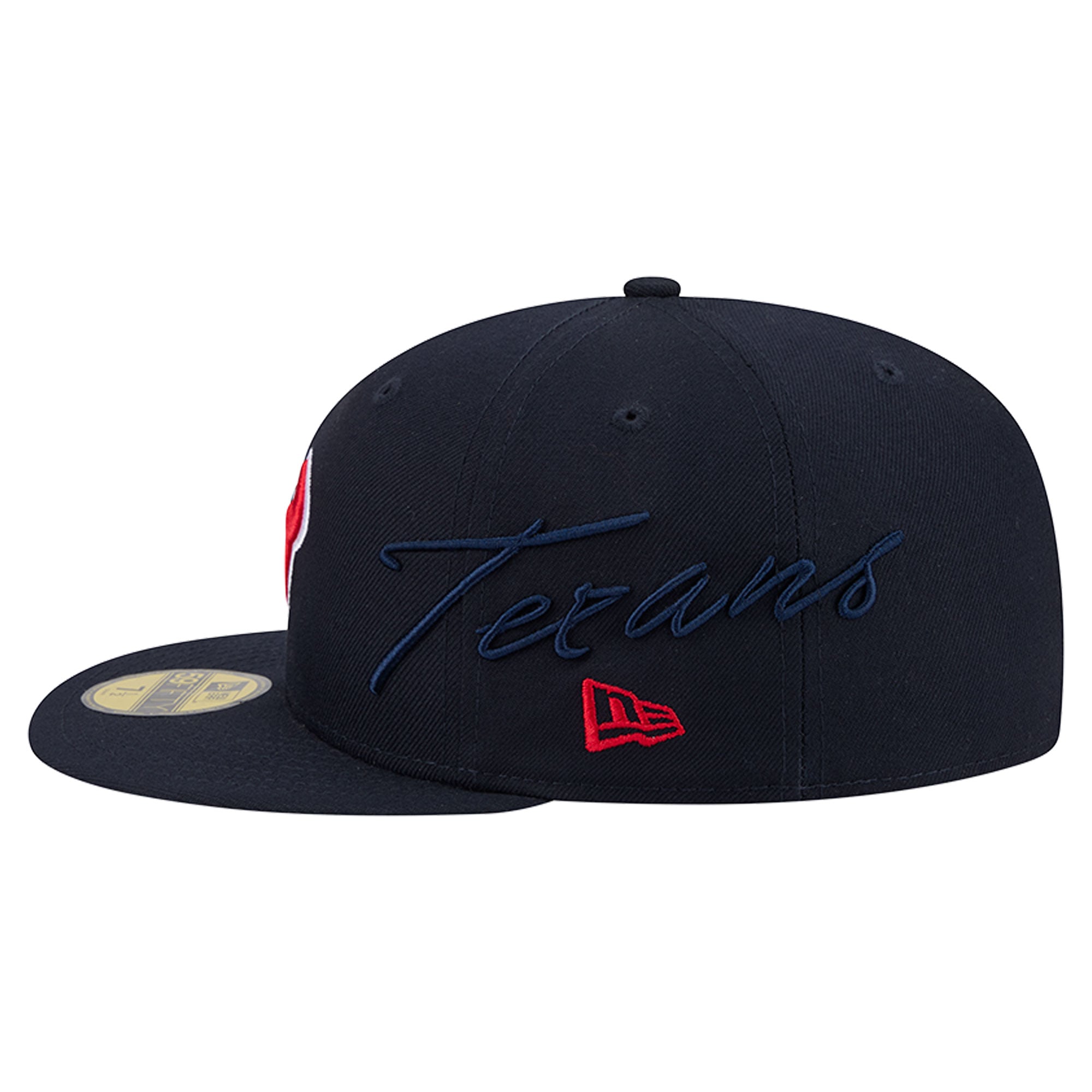 Casquette ajustée New Era 59FIFTY bleu marine pour homme, logo Houston Texans, inscription latérale