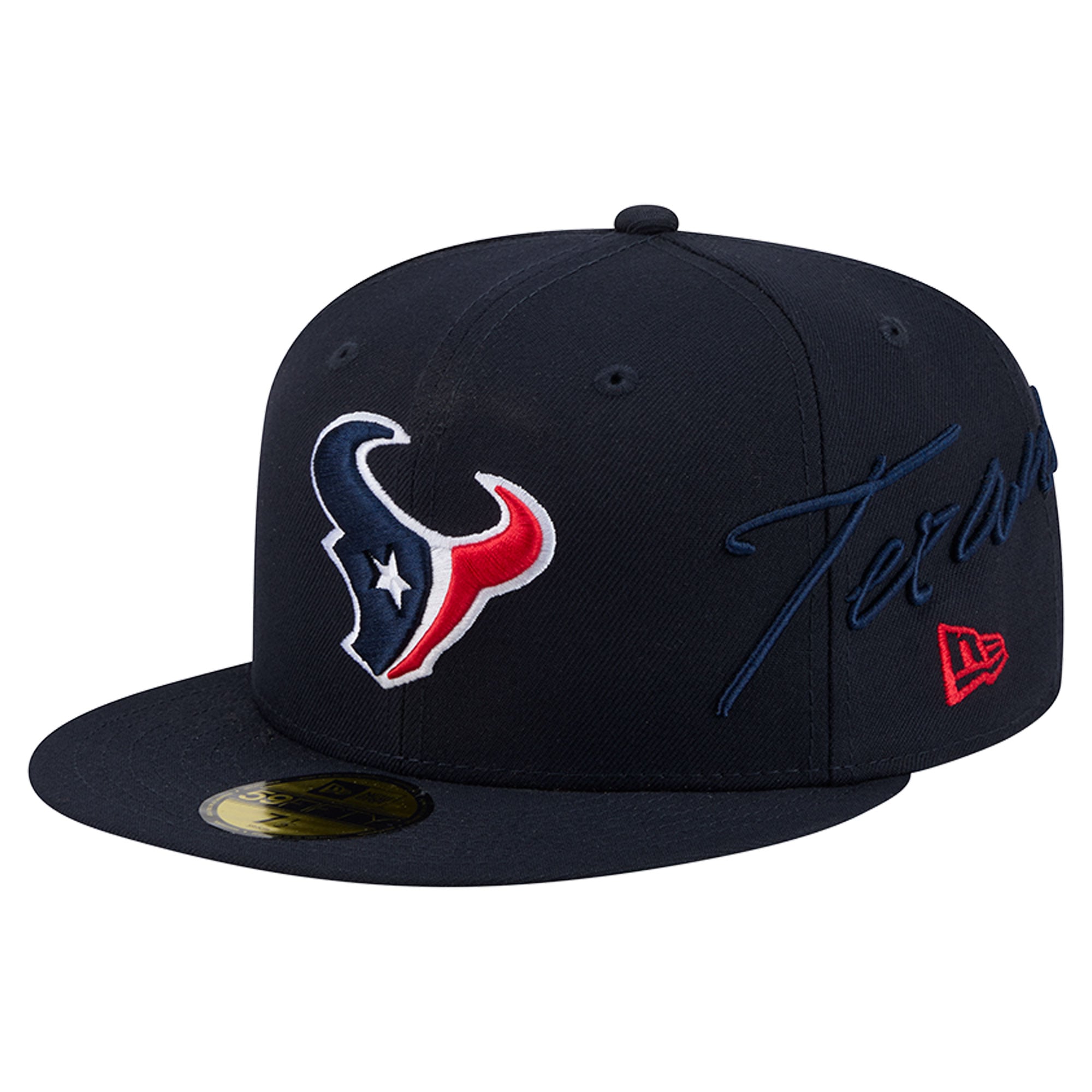 Casquette ajustée New Era 59FIFTY bleu marine pour homme, logo Houston Texans, inscription latérale