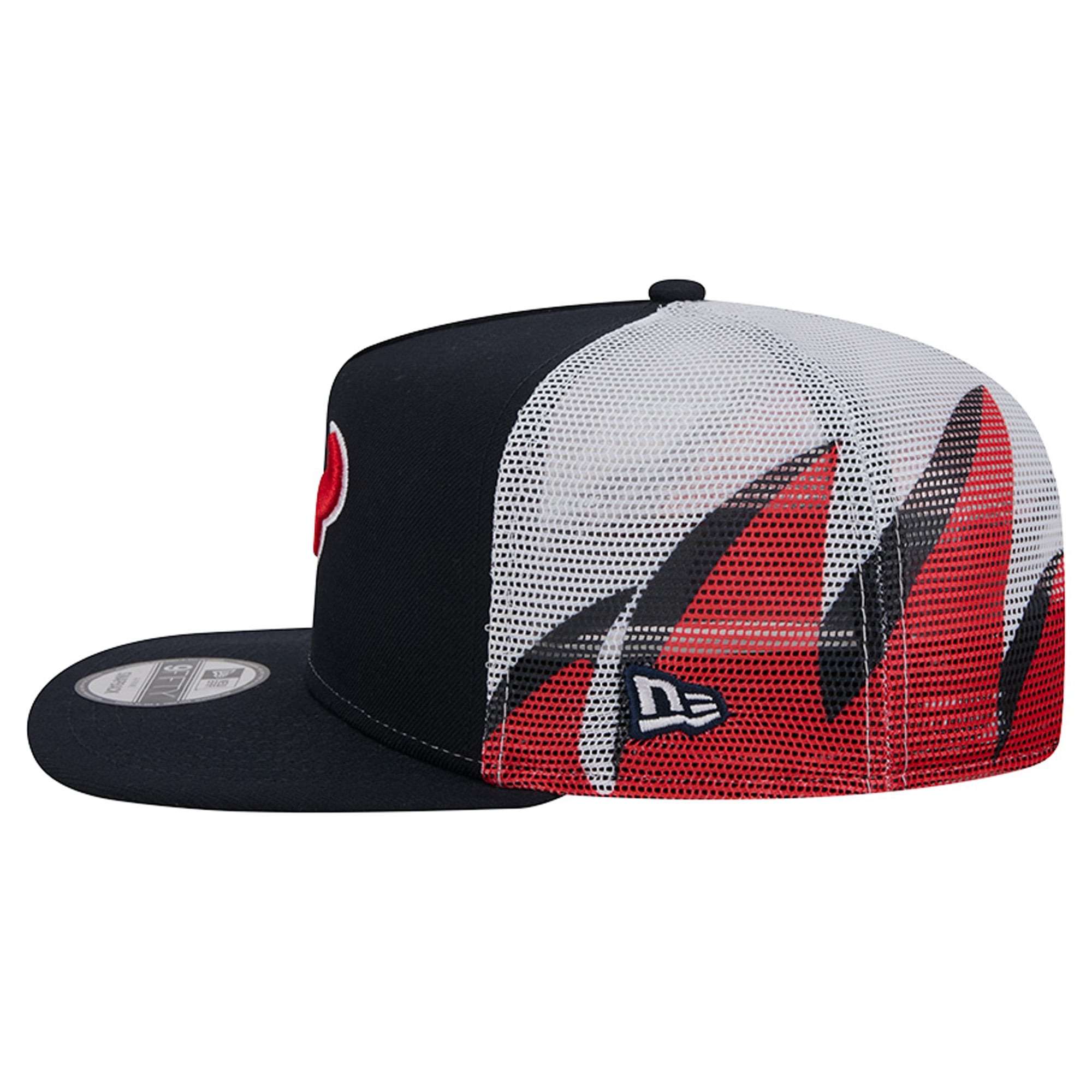 Casquette trucker New Era 9FIFTY Snapback pour homme, bleu marine/rouge, Houston Texans, maille, style A-Frame.