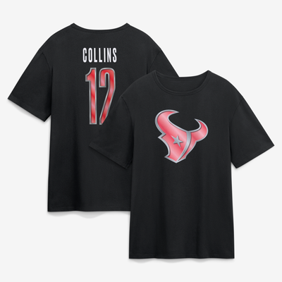 Nico Collins Houston Texans Metallic Mascot Name & Number T-Shirt - Black