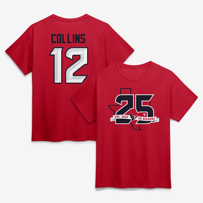 Nico Collins Houston Texans 25th Season Player Name & Number T-Shirt - Red