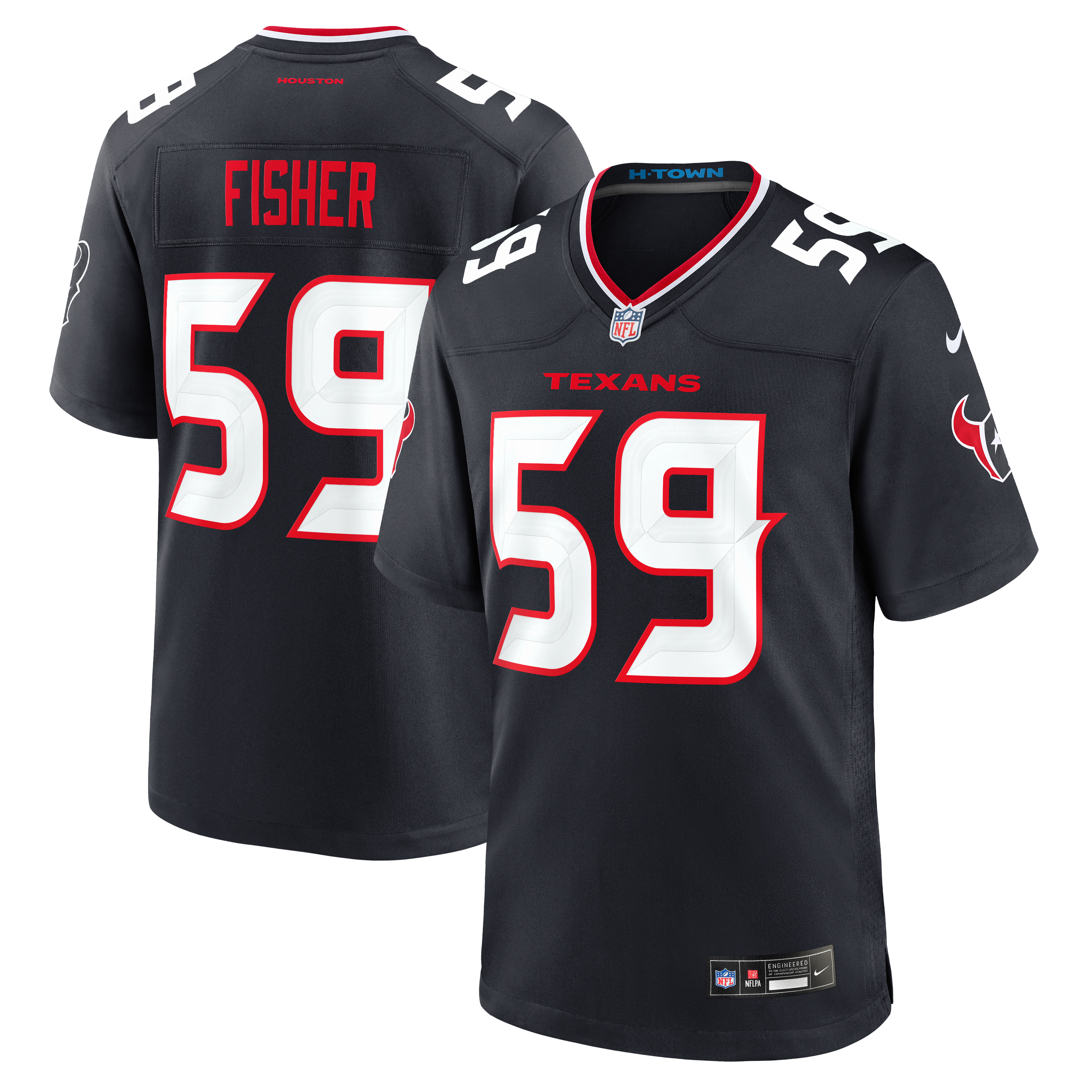 Maillot de match Nike Aiden Fisher bleu marine des Houston Texans pour homme