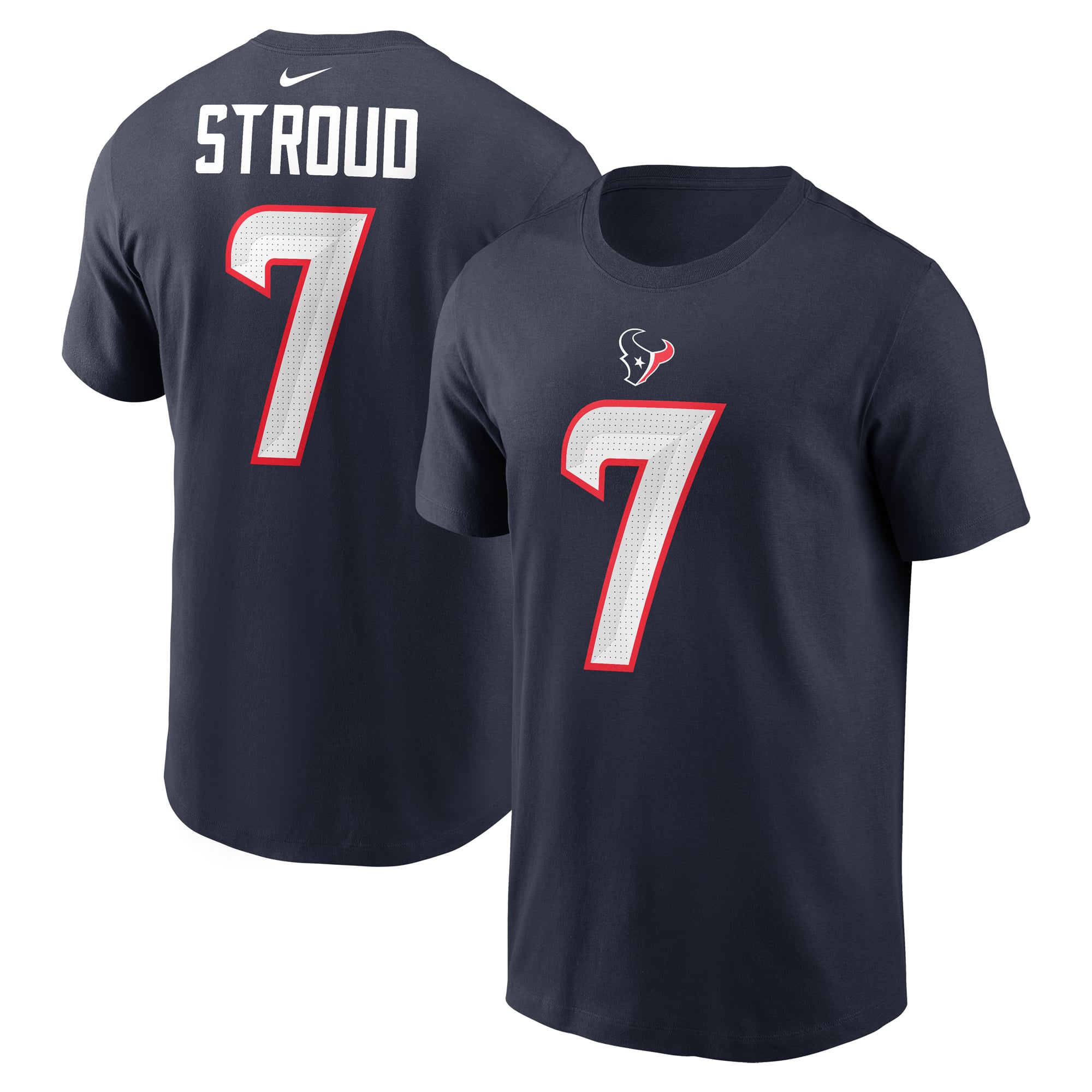 T-shirt Nike C.J. Stroud bleu marine des Houston Texans pour homme, avec nom et numéro