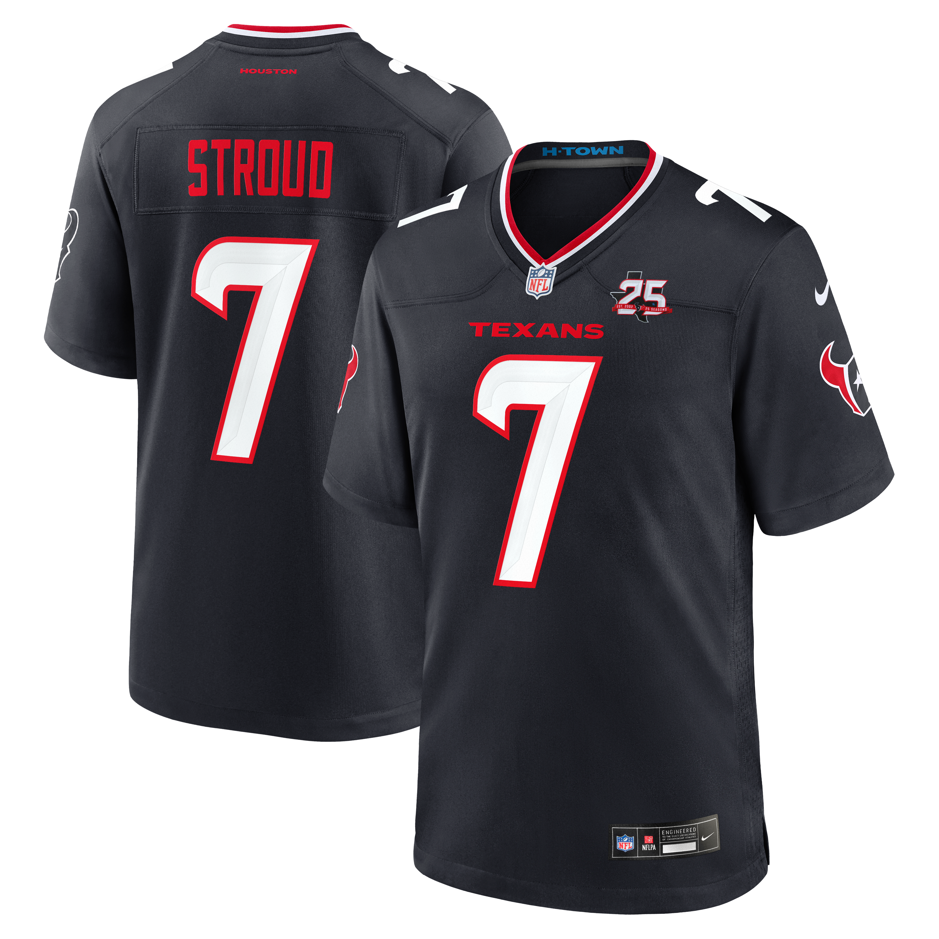 Maillot de match Nike C.J. Stroud bleu marine des Houston Texans pour homme, 25e saison