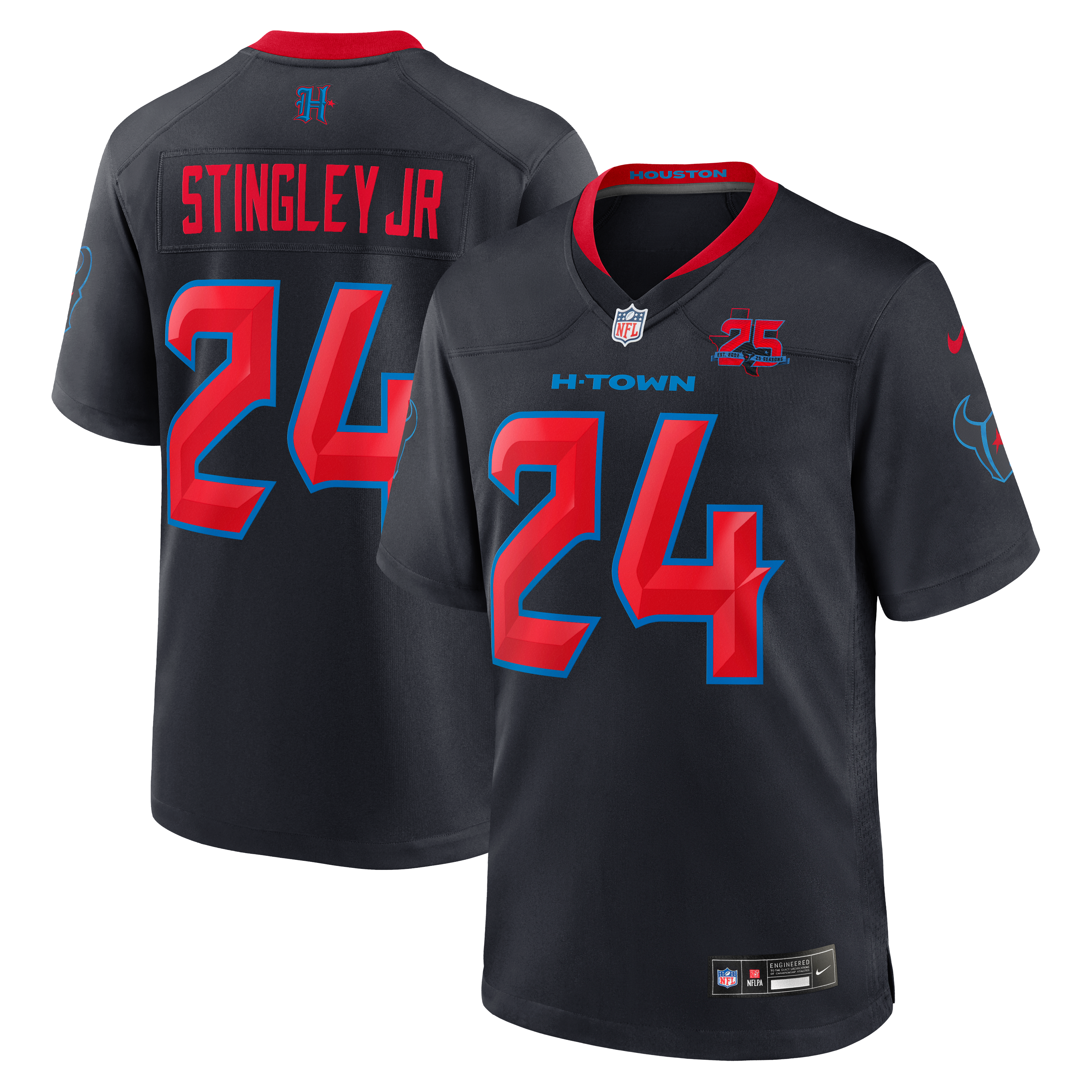 Maillot de match Nike Derek Stingley Jr. bleu marine des Houston Texans, saison alternative 25