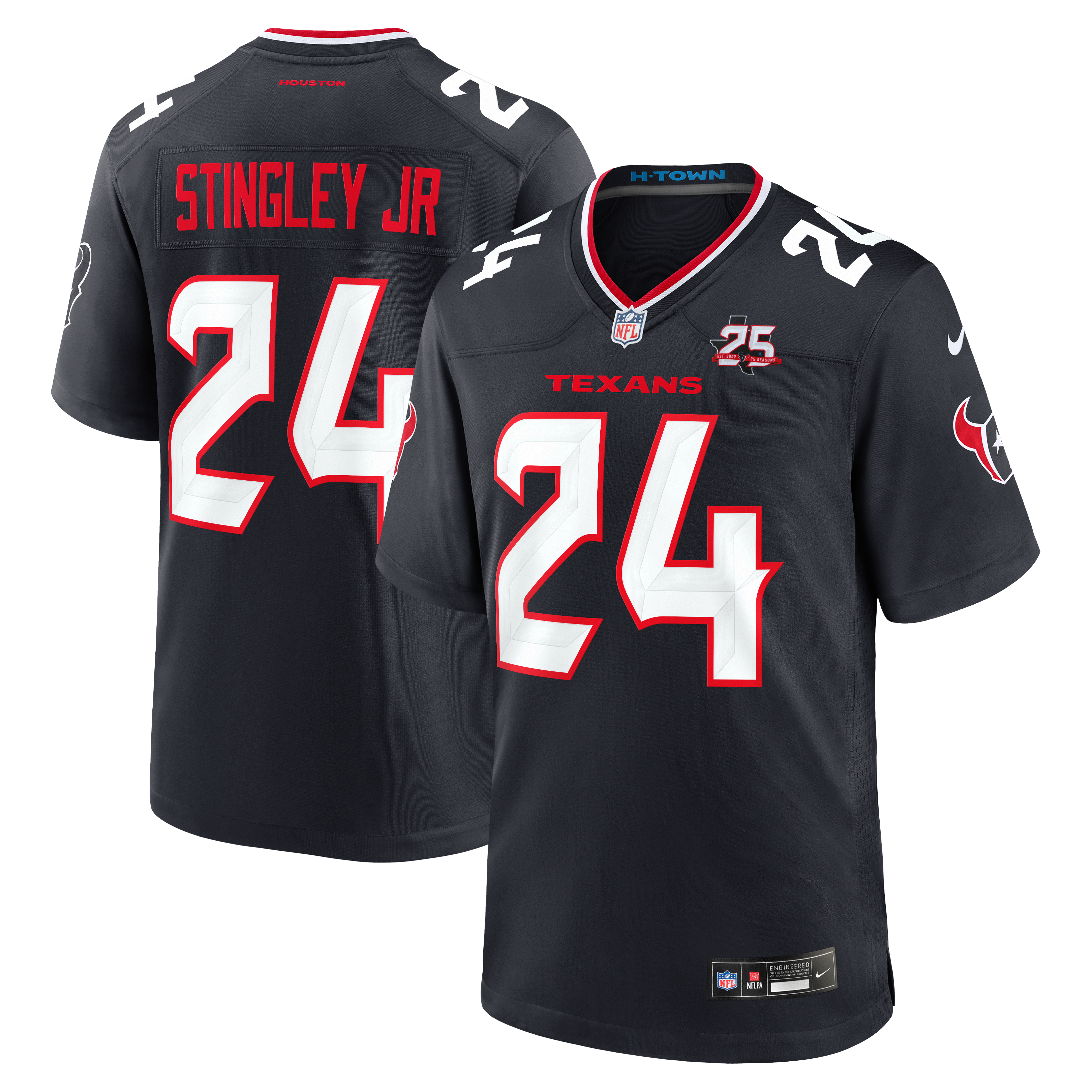 Maillot de match Nike Derek Stingley Jr. bleu marine des Houston Texans pour la 25e saison (homme)