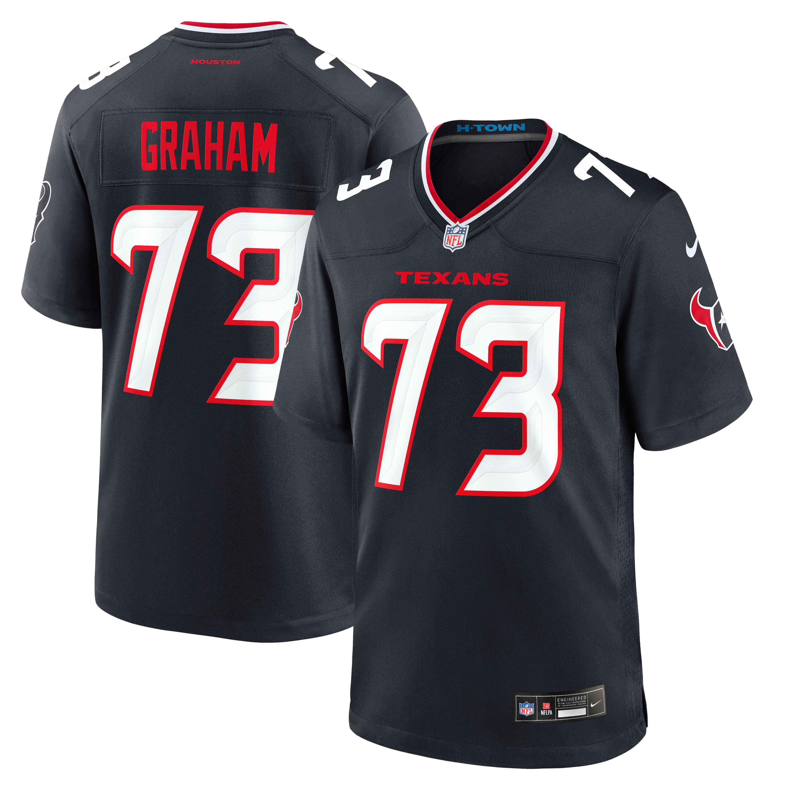 Maillot de match Nike Derrick Graham bleu marine des Houston Texans pour homme