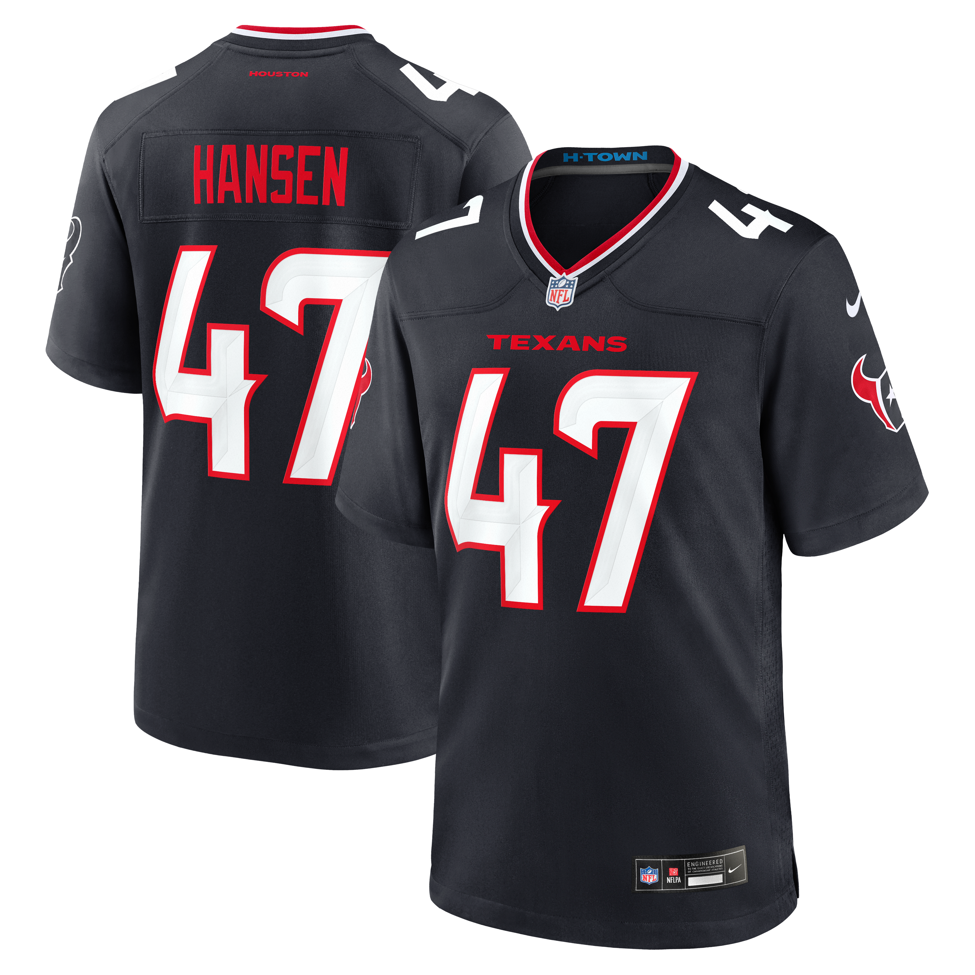 Maillot de match Nike Louis Hansen bleu marine des Houston Texans pour homme