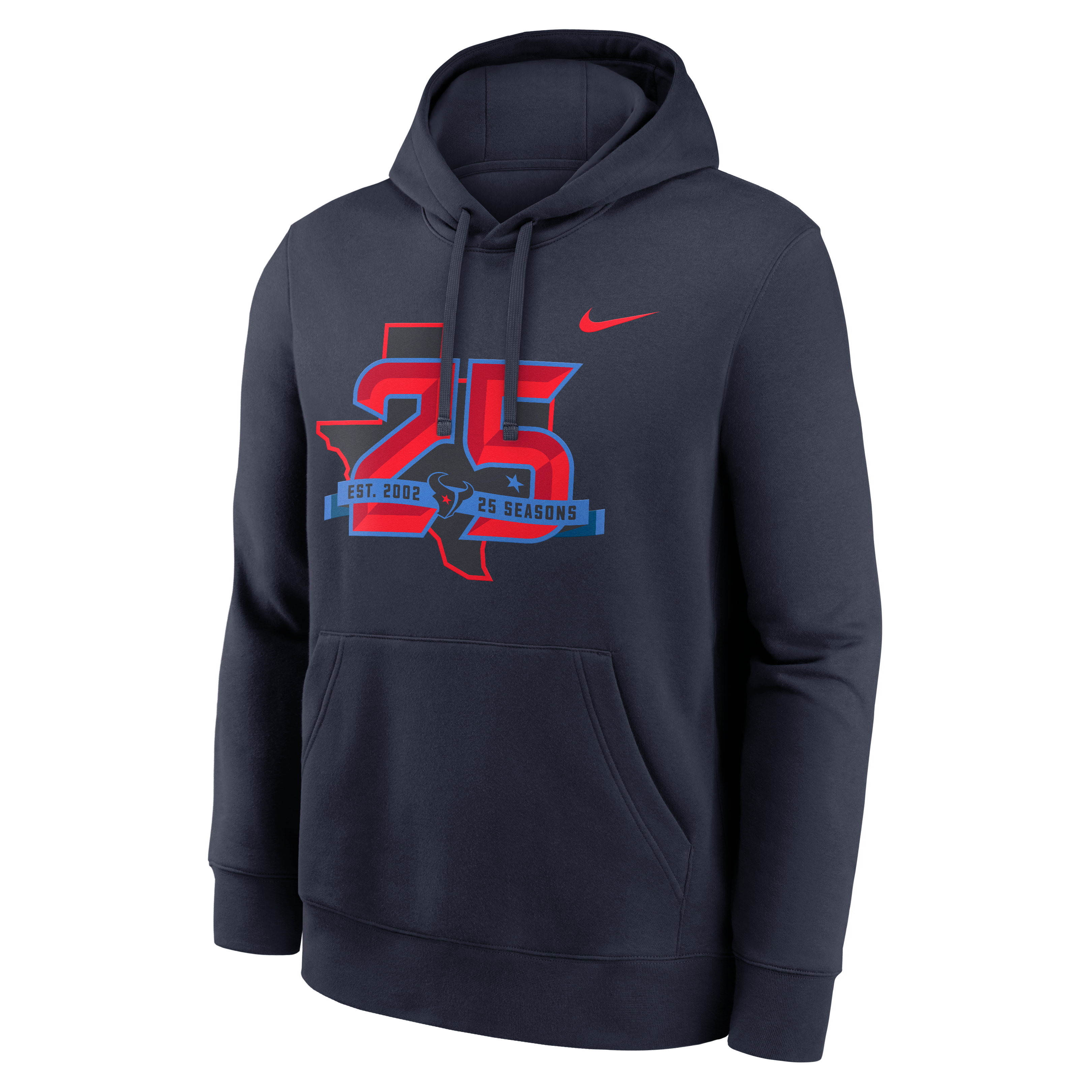 Sweat à capuche en polaire Nike bleu marine pour homme, édition spéciale 25e anniversaire des Houston Texans.