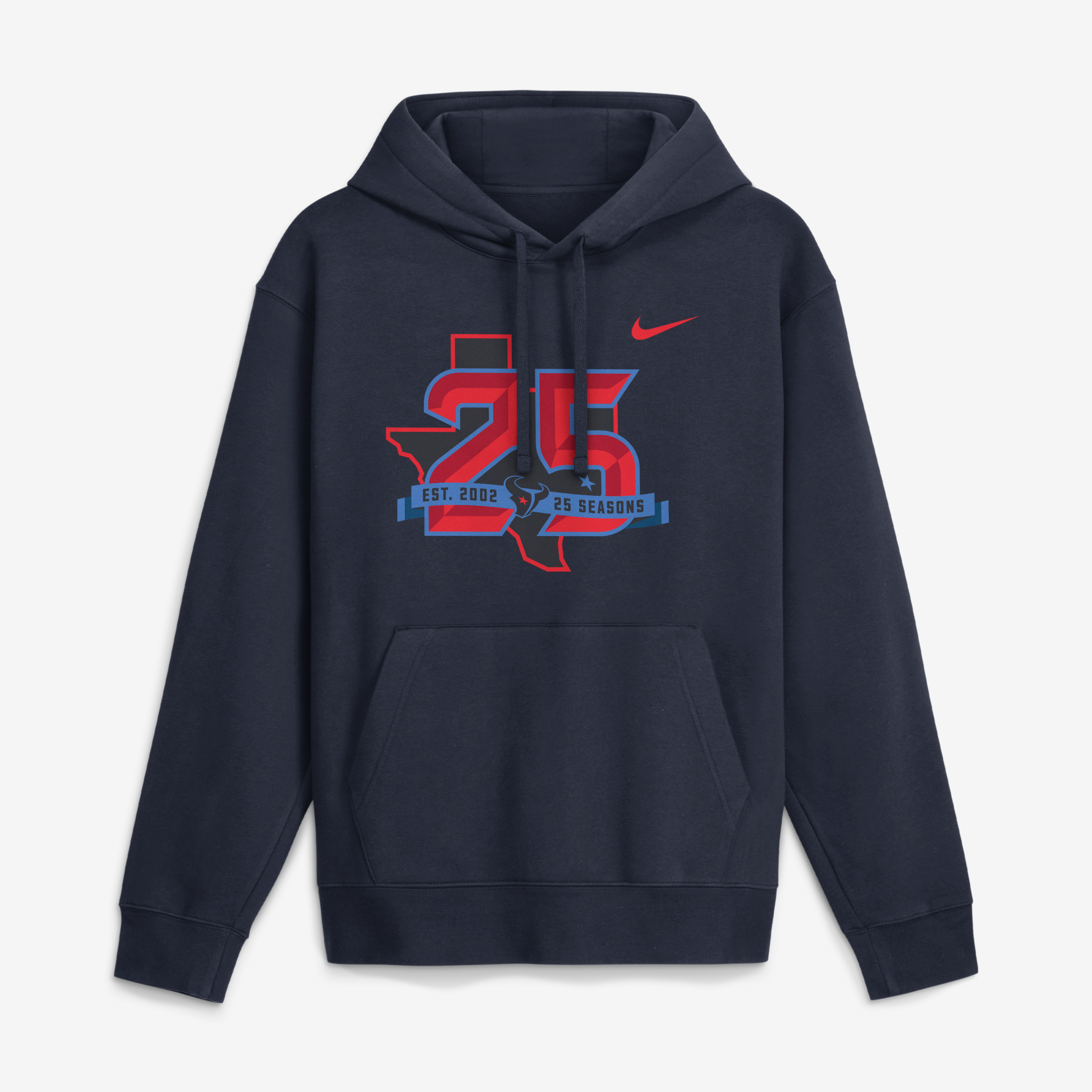 Sweat à capuche en polaire Nike bleu marine pour homme, édition spéciale 25e anniversaire des Houston Texans.