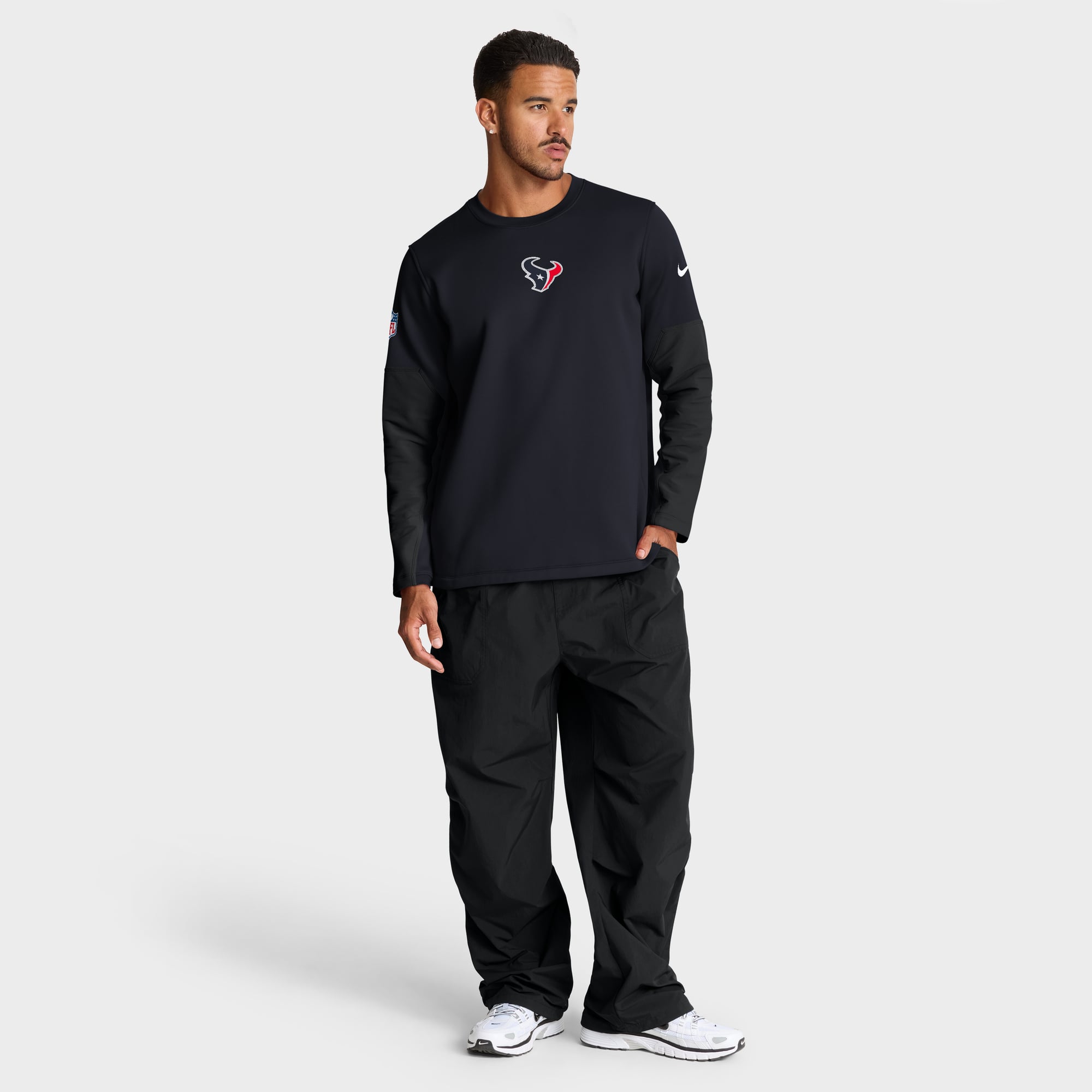 Men's Nike Navy Houston Texans Sideline Coaches Midweight Therma-FIT Crew Pullover