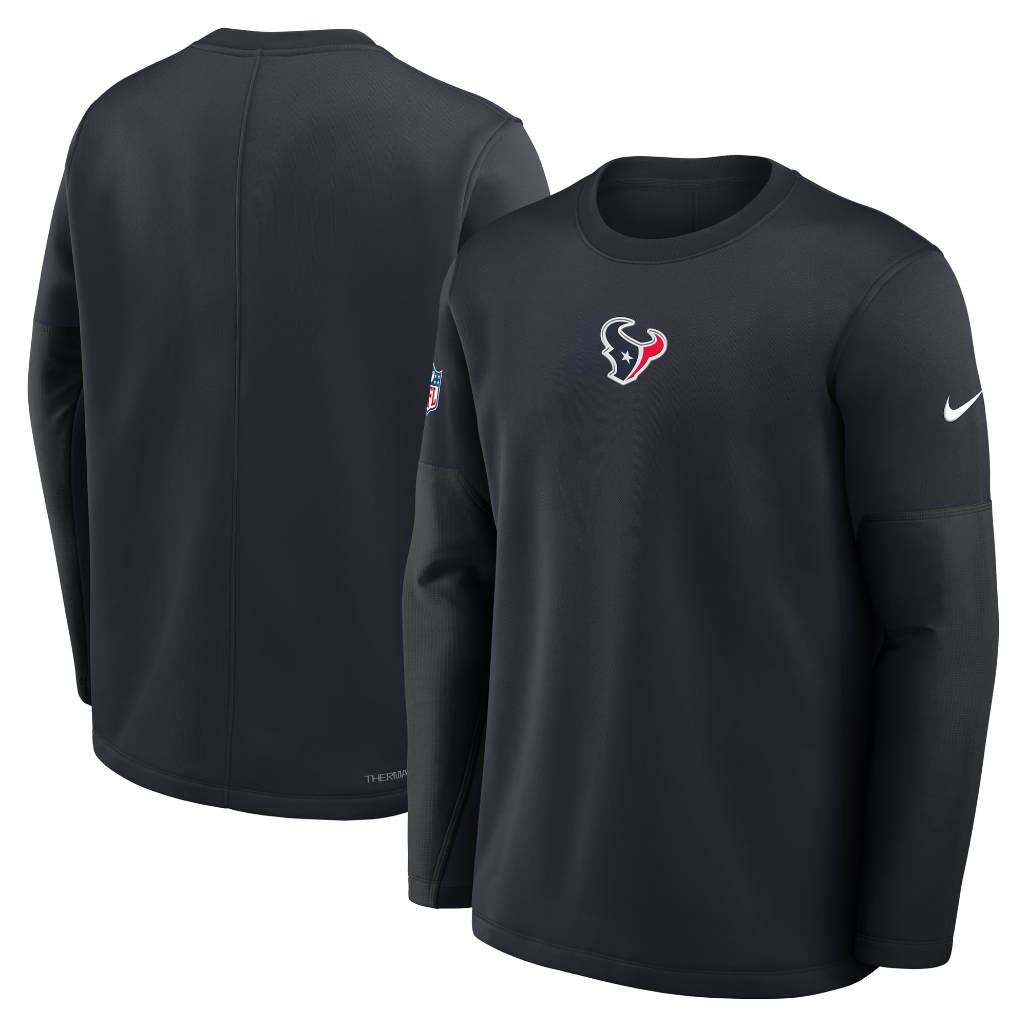 Men's Nike Navy Houston Texans Sideline Coaches Midweight Therma-FIT Crew Pullover