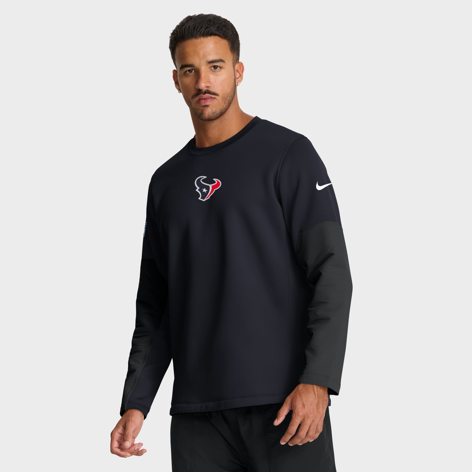 Men's Nike Navy Houston Texans Sideline Coaches Midweight Therma-FIT Crew Pullover