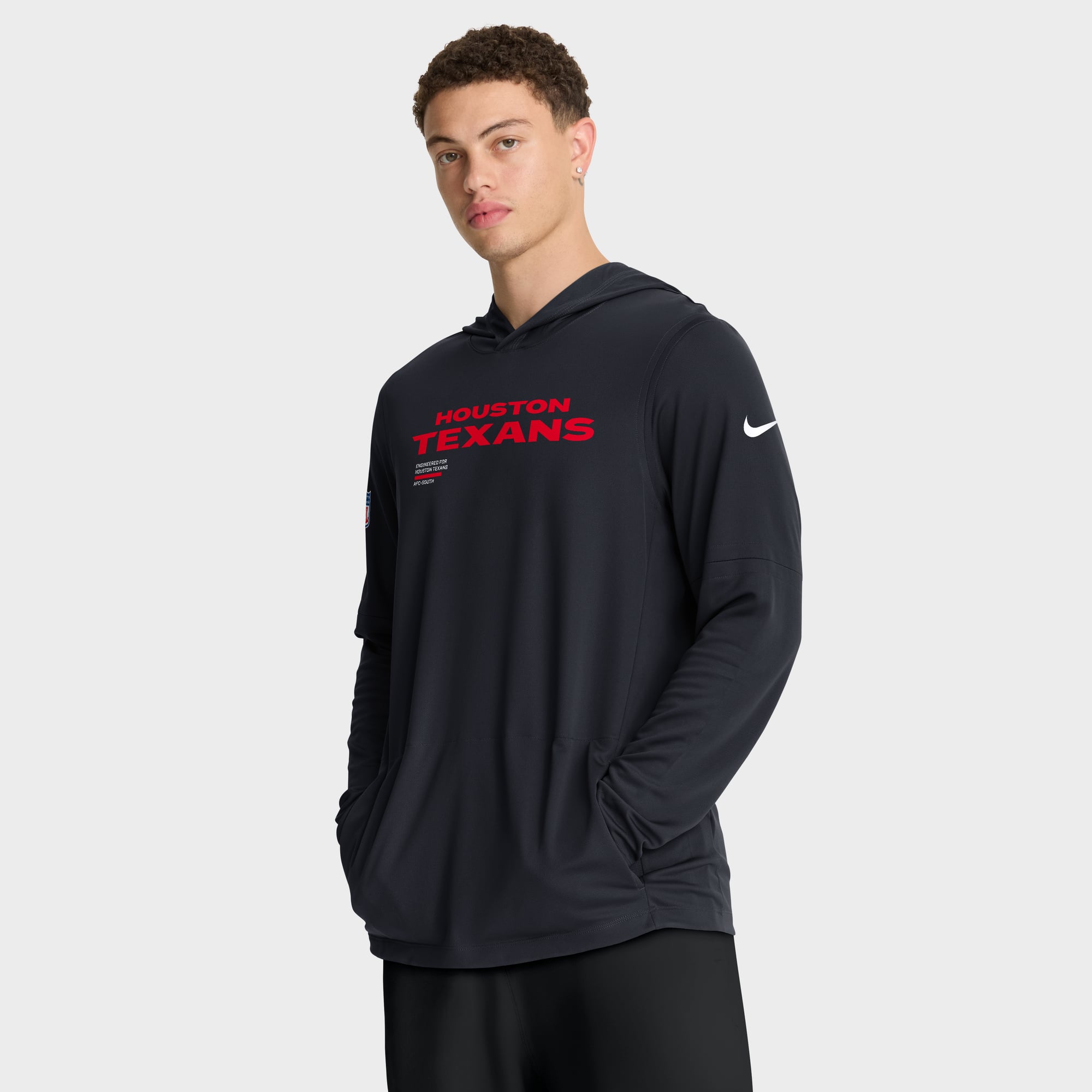 Men's Nike Navy Houston Texans Sideline Pure Fury Dri-FIT Long Sleeve Hooded T-Shirt