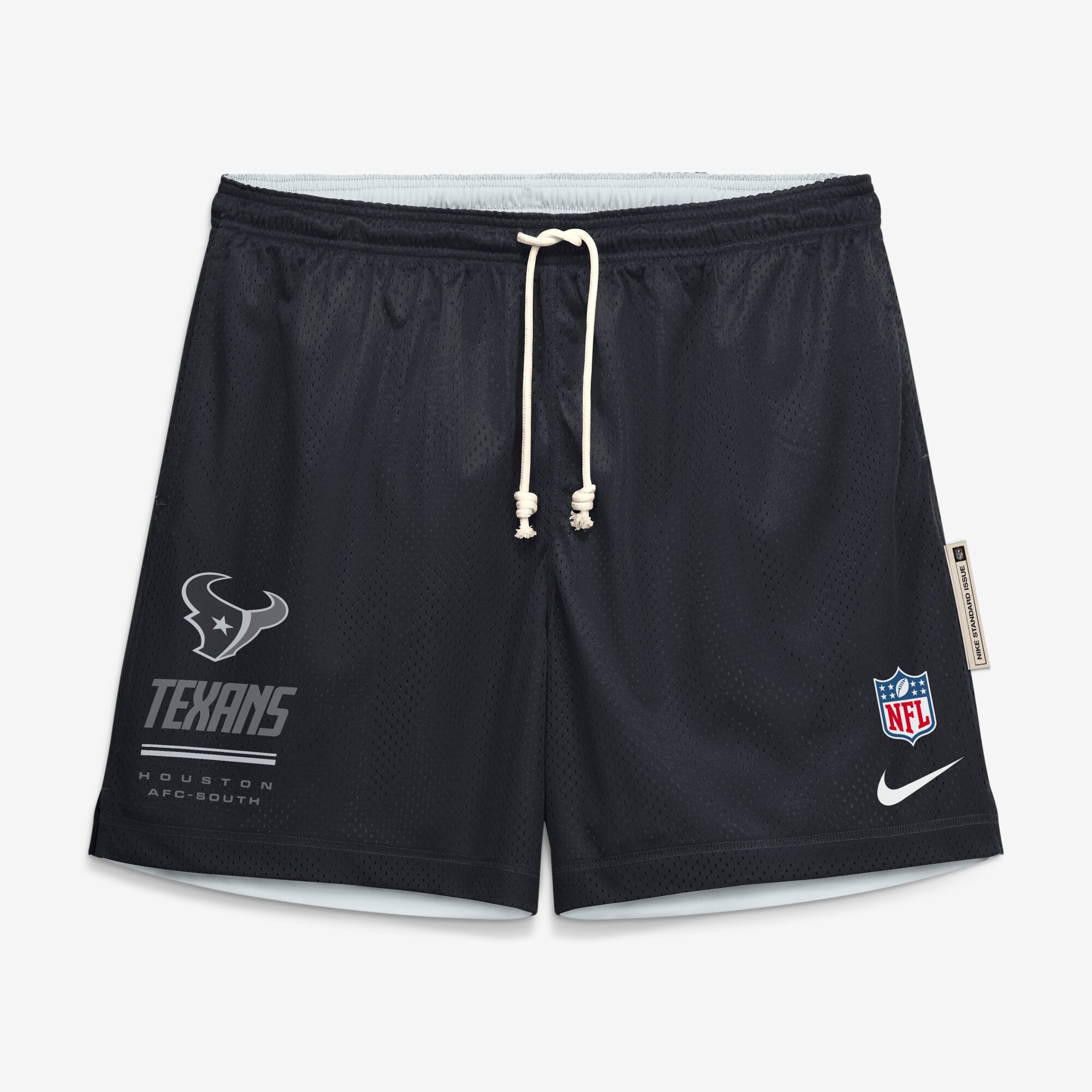 Short réversible Nike Dri-FIT bleu marine/platine pour homme, Houston Texans, modèle Sideline Standard Issue.