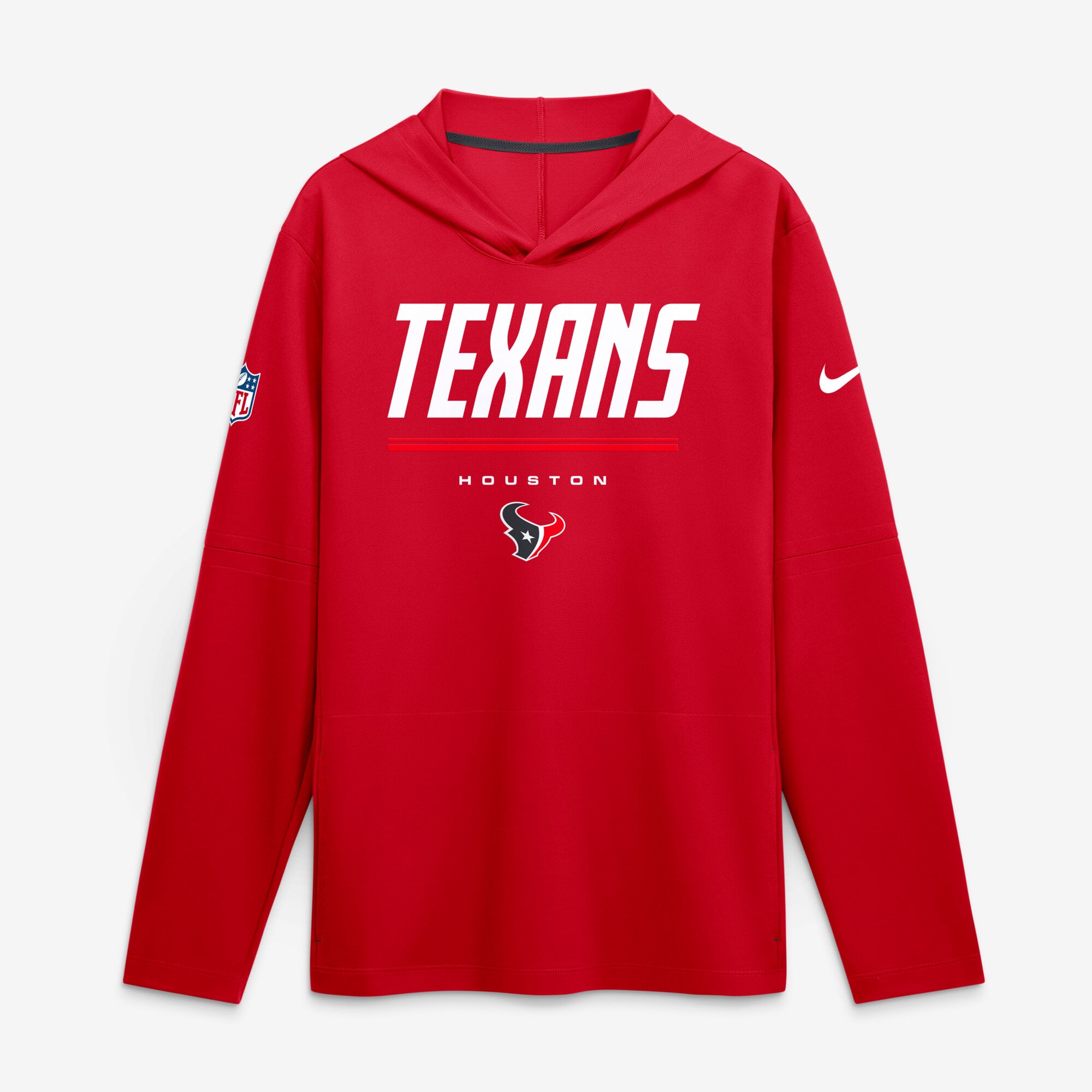 Men's Nike Red Houston Texans Sideline Game On Lightweight Long Sleeve Hooded Dri-FIT Top