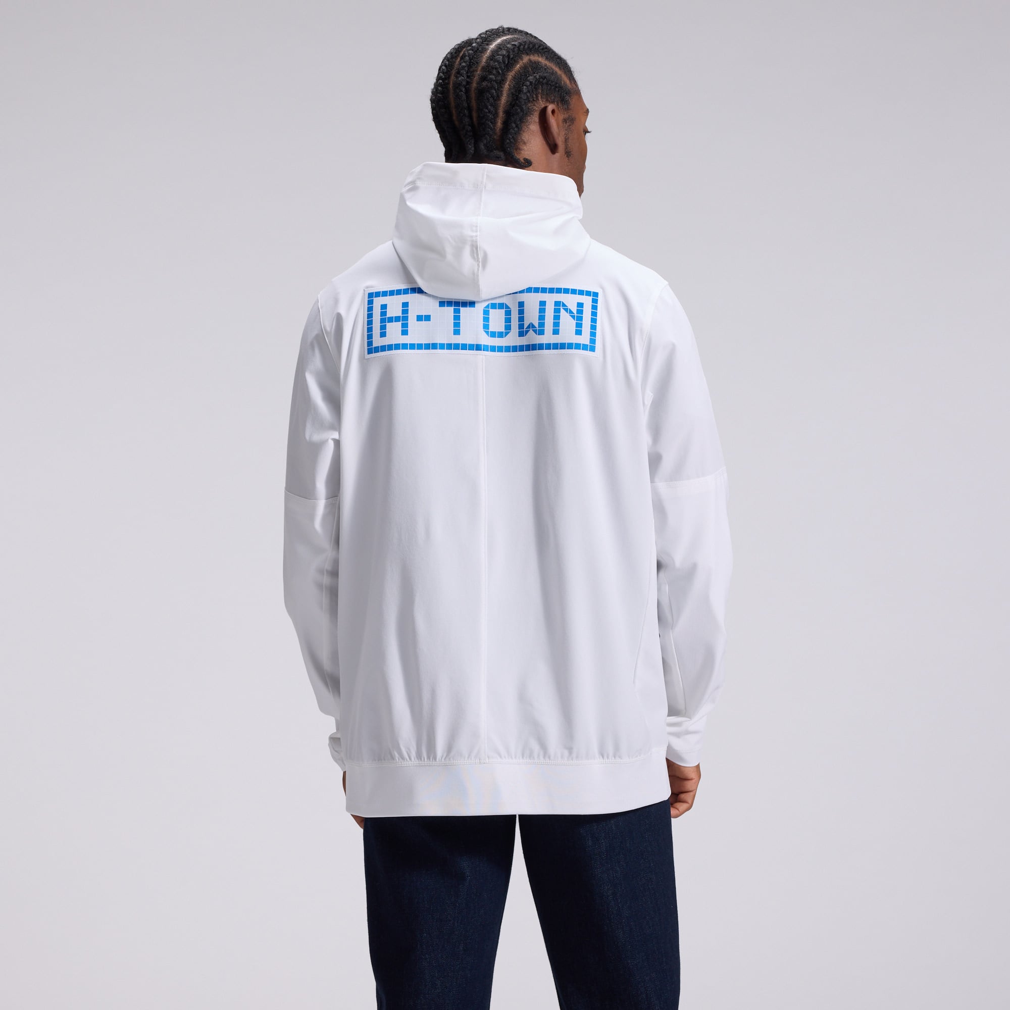 Veste anorak demi-zip Nike blanche pour homme, collection Houston Texans 2026 Rivalries.