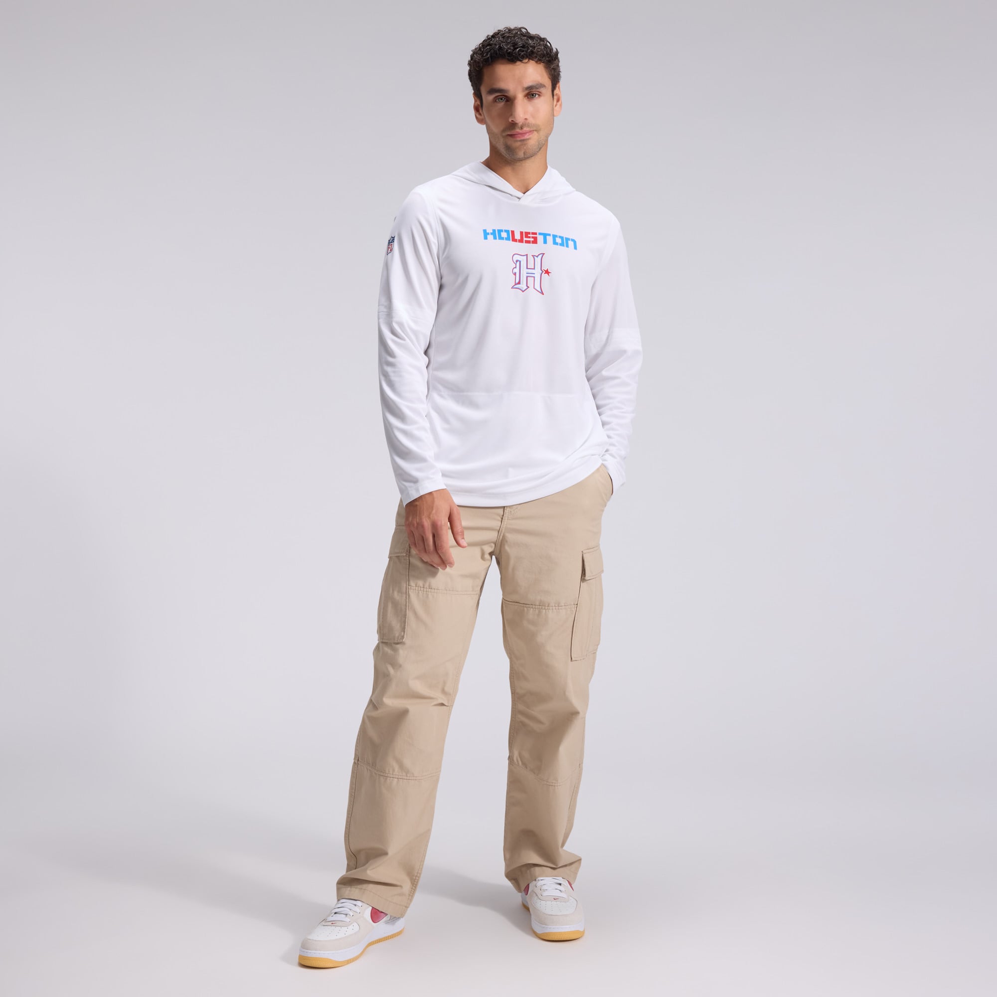 Men's Nike White Houston Texans 2026 Rivalries Collection Sideline Lightweight Hooded Long Sleeve Top
