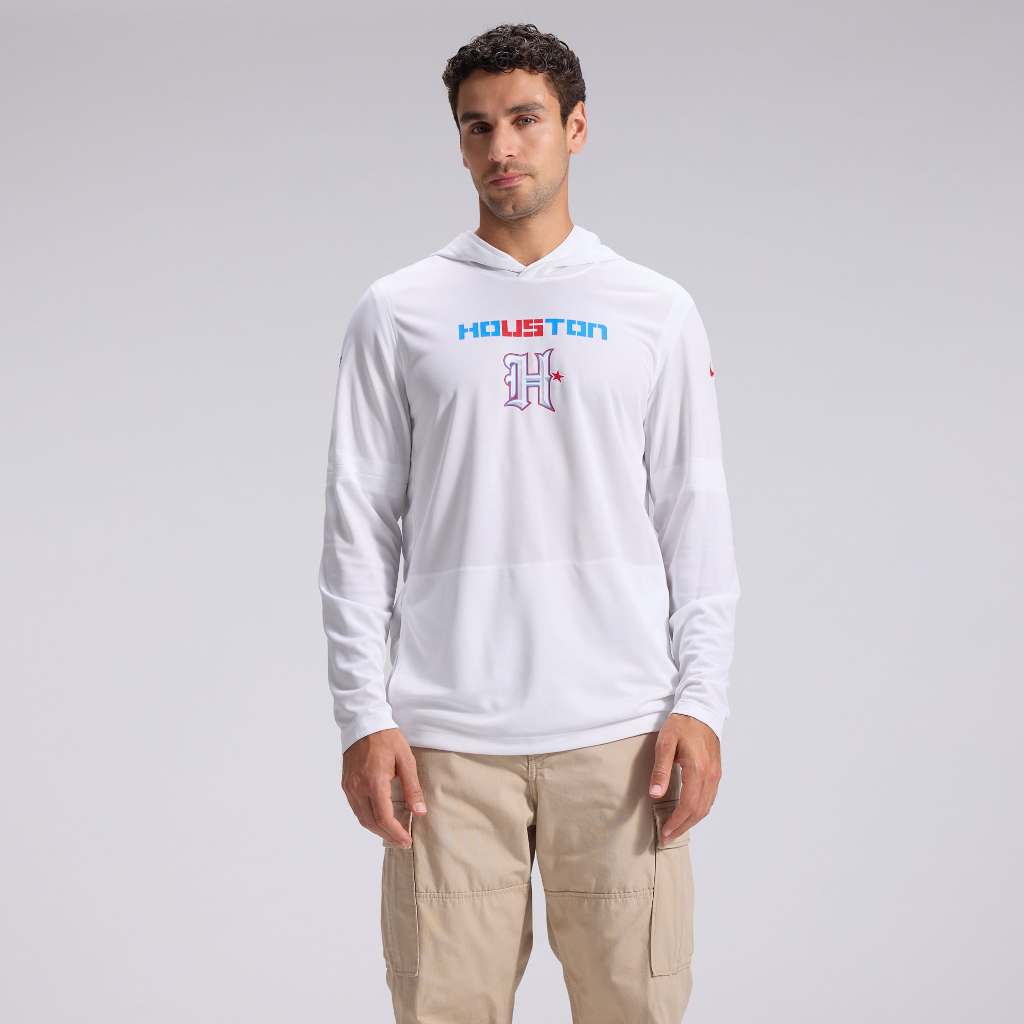 Men's Nike White Houston Texans 2026 Rivalries Collection Sideline Lightweight Hooded Long Sleeve Top