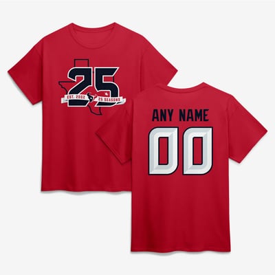 Houston Texans 25th Season Personalized Name & Number T-Shirt - Red
