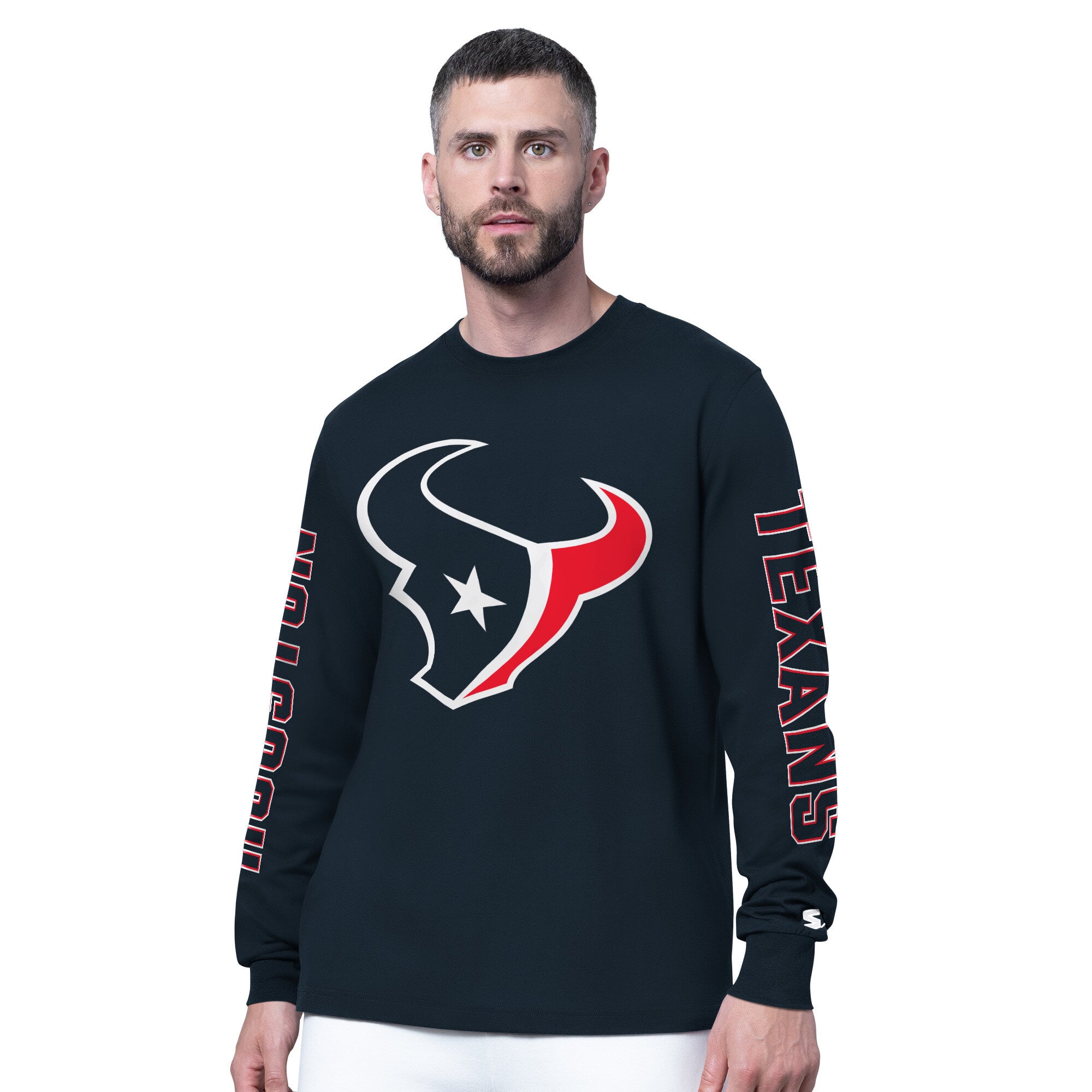 Men's Starter Navy Houston Texans Clutch Hit II Long-Sleeve T-Shirt
