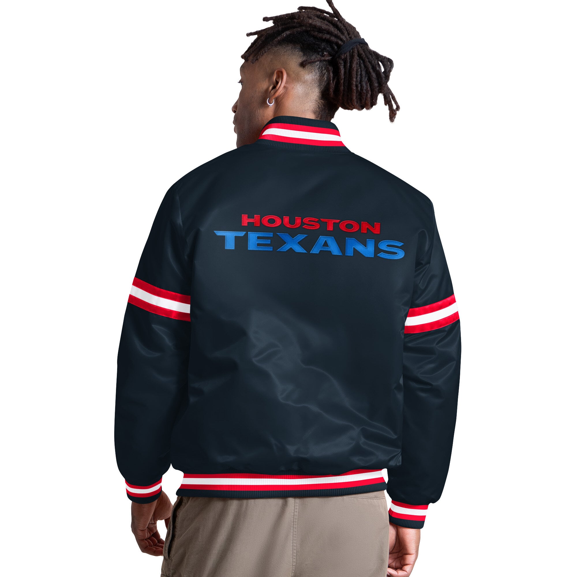Veste universitaire Starter bleu marine pour homme, Houston Texans Courtside II, logo alternatif, fermeture à boutons-pression.