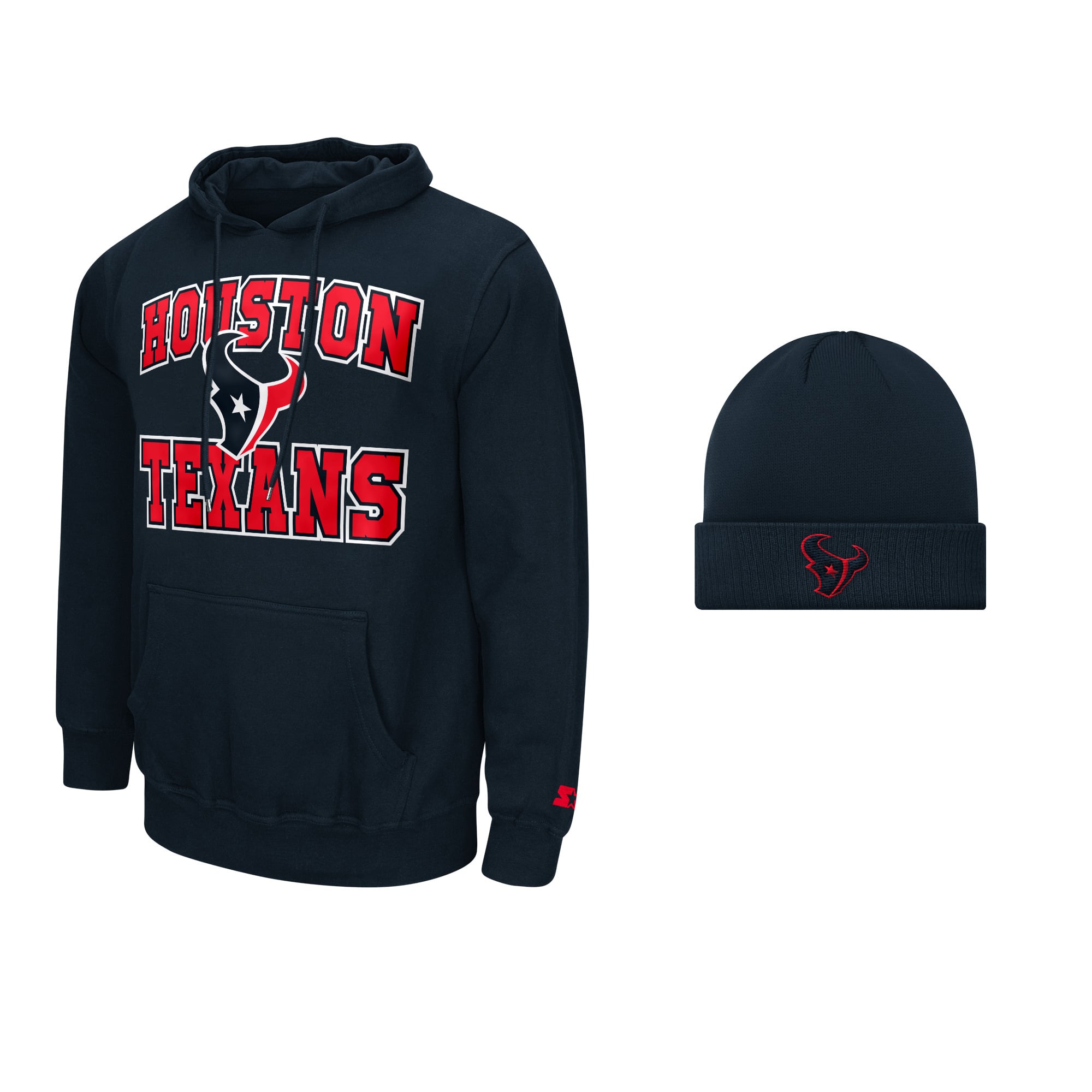 Men's Starter Navy Houston Texans Hoodie and Cuffed Knit Hat Combo Pack