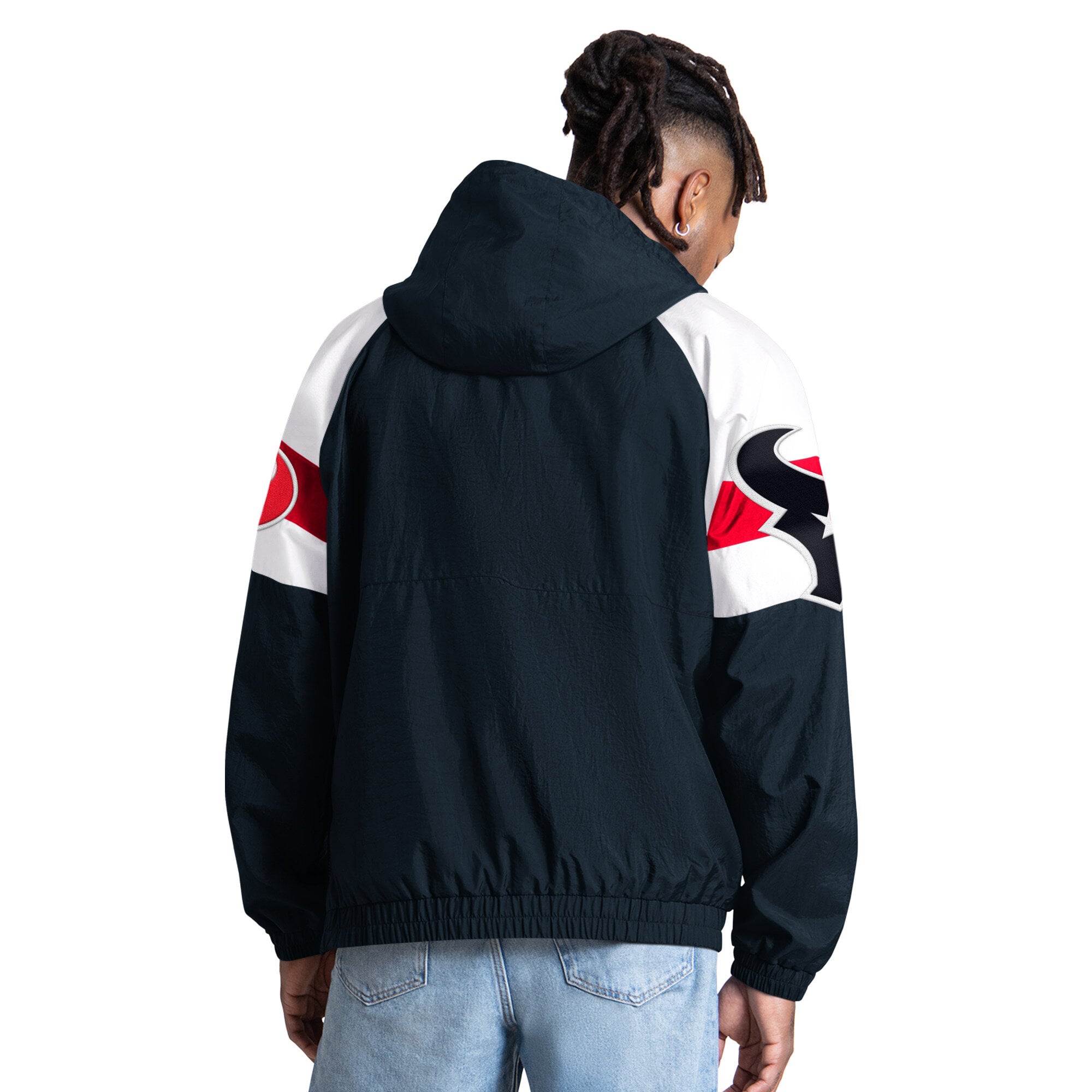 Men's Starter Navy Houston Texans Street Cut Half-Zip Jacket