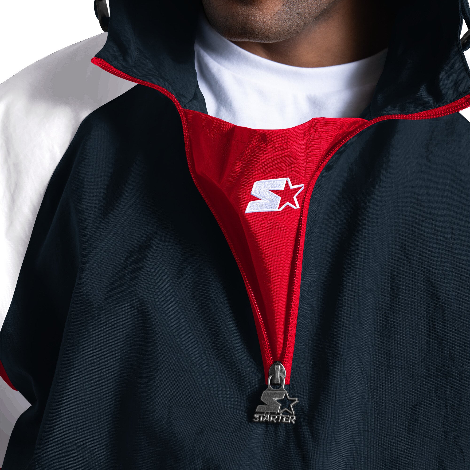 Men's Starter Navy Houston Texans Street Cut Half-Zip Jacket