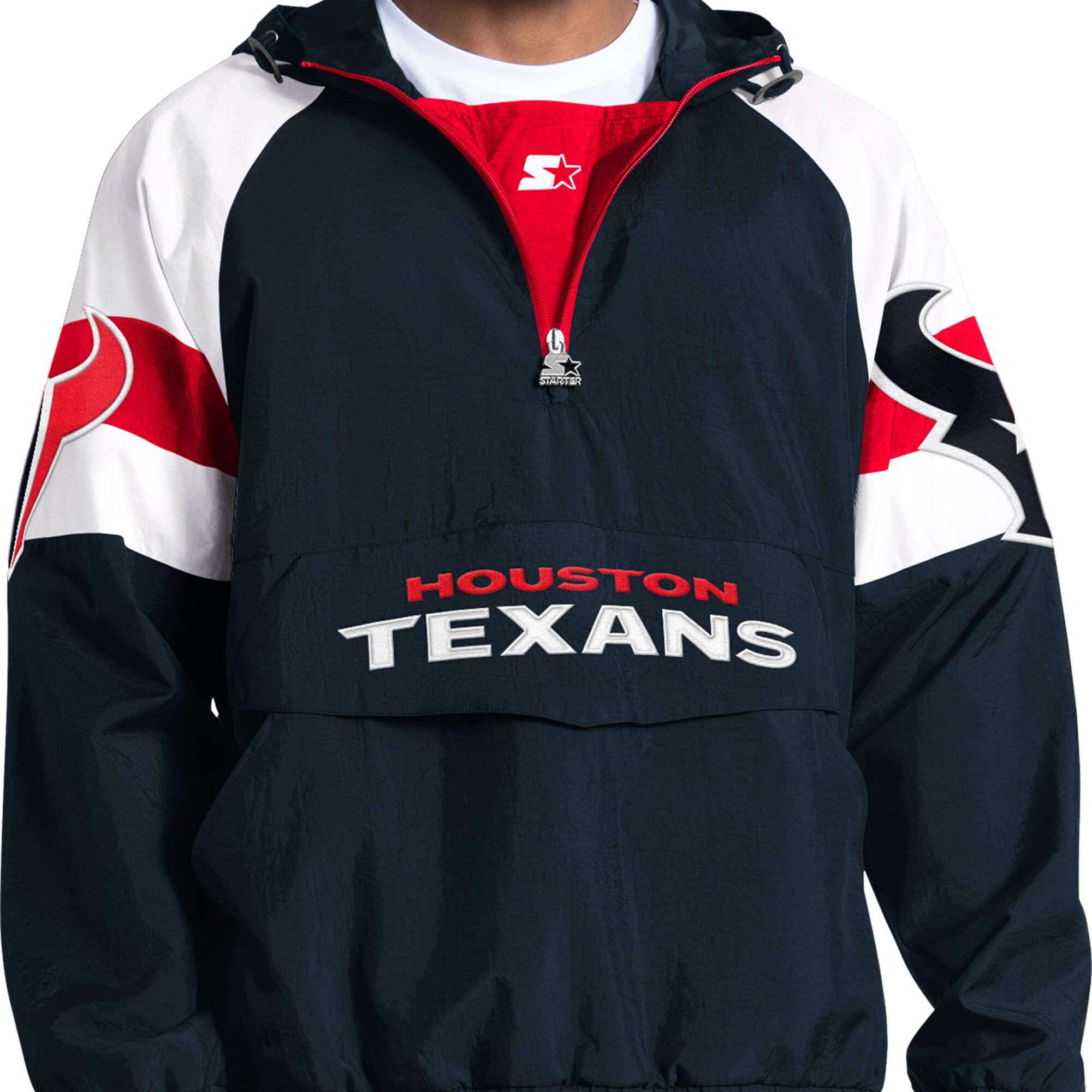 Men's Starter Navy Houston Texans Street Cut Half-Zip Jacket