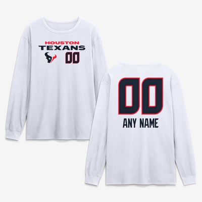 Houston Texans  Touchdown Wordmark Personalized Name & Number Long Sleeve T-Shirt - White