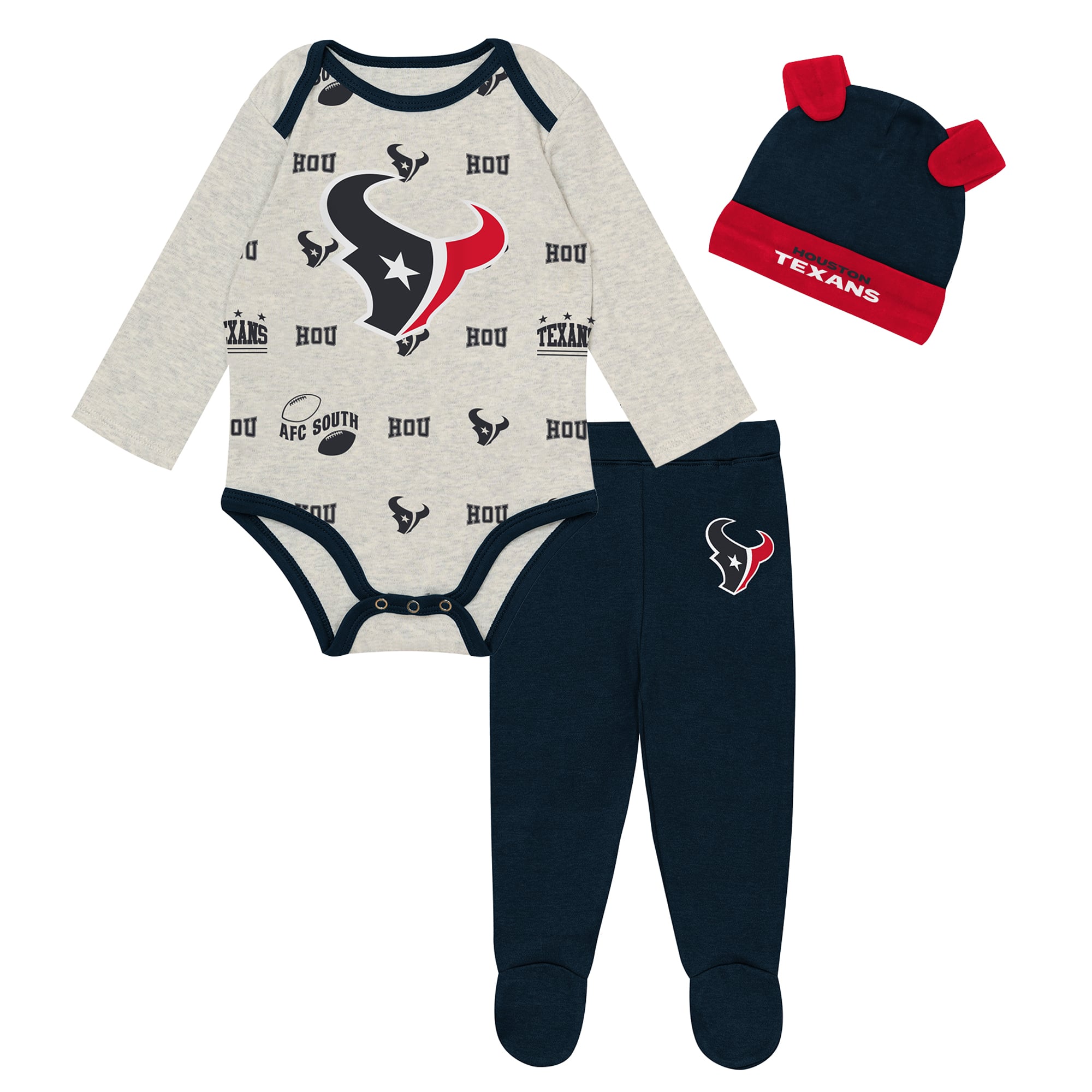 Ensemble pantalon et bonnet 3 pièces pour nouveau-né Outerstuff Heather Gray Houston Texans Huddles & Giggles