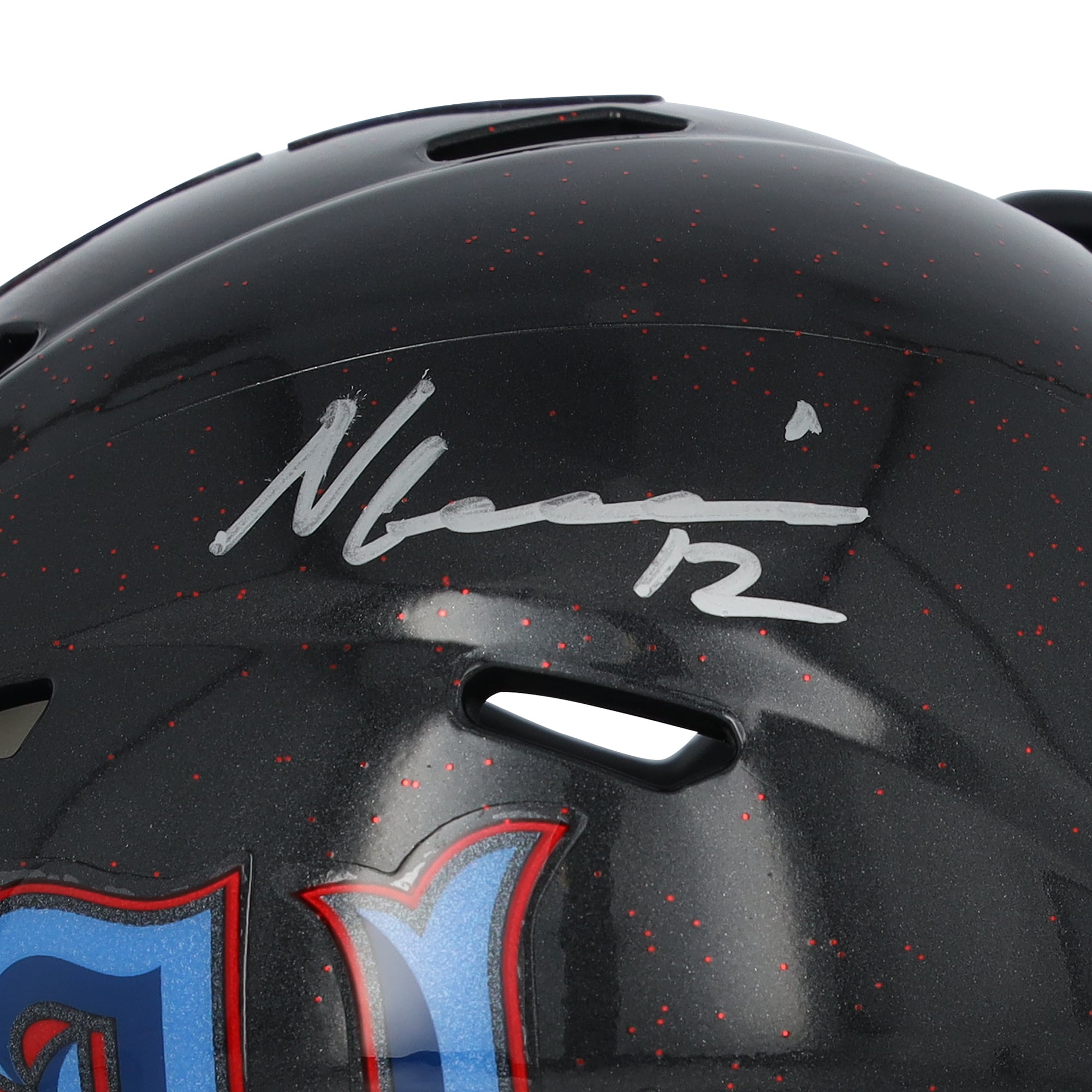 Casque Riddell bleu marine Alternate Speed Mini autographié par Nico Collins des Houston Texans