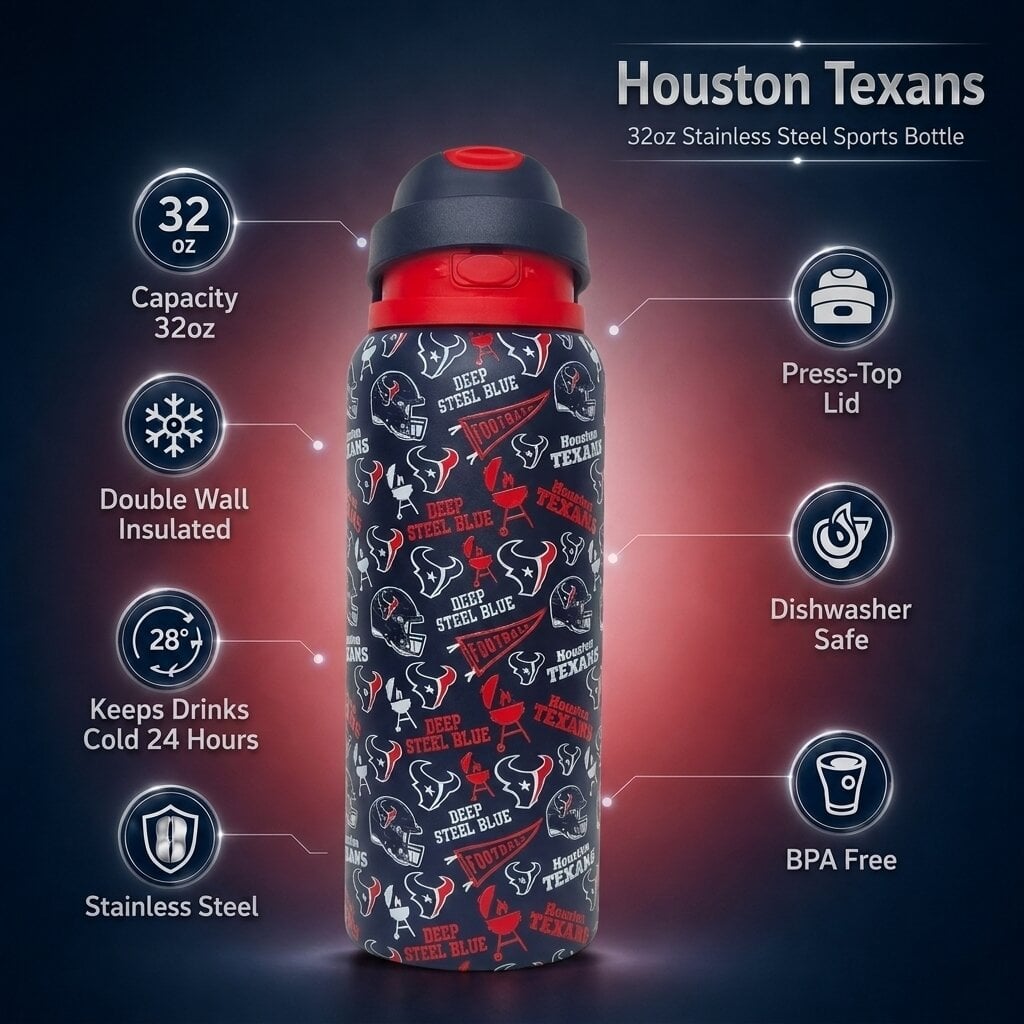 Gourde Pegasus Houston Texans 32 oz en acier inoxydable ProPress avec fanion pour les jours de match