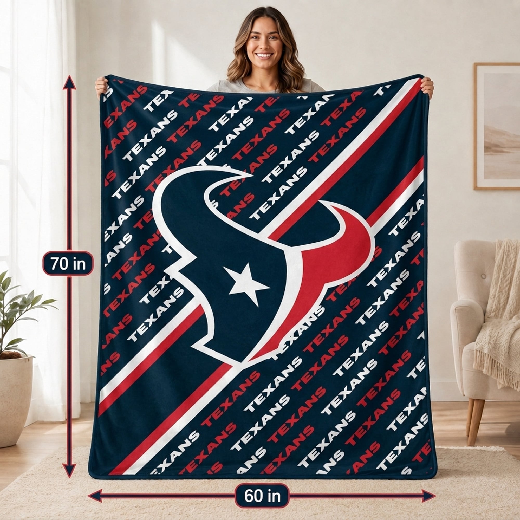 Couverture ultra douce Pegasus Houston Texans, 152 x 178 cm (diagonale), doublée, avec logo.