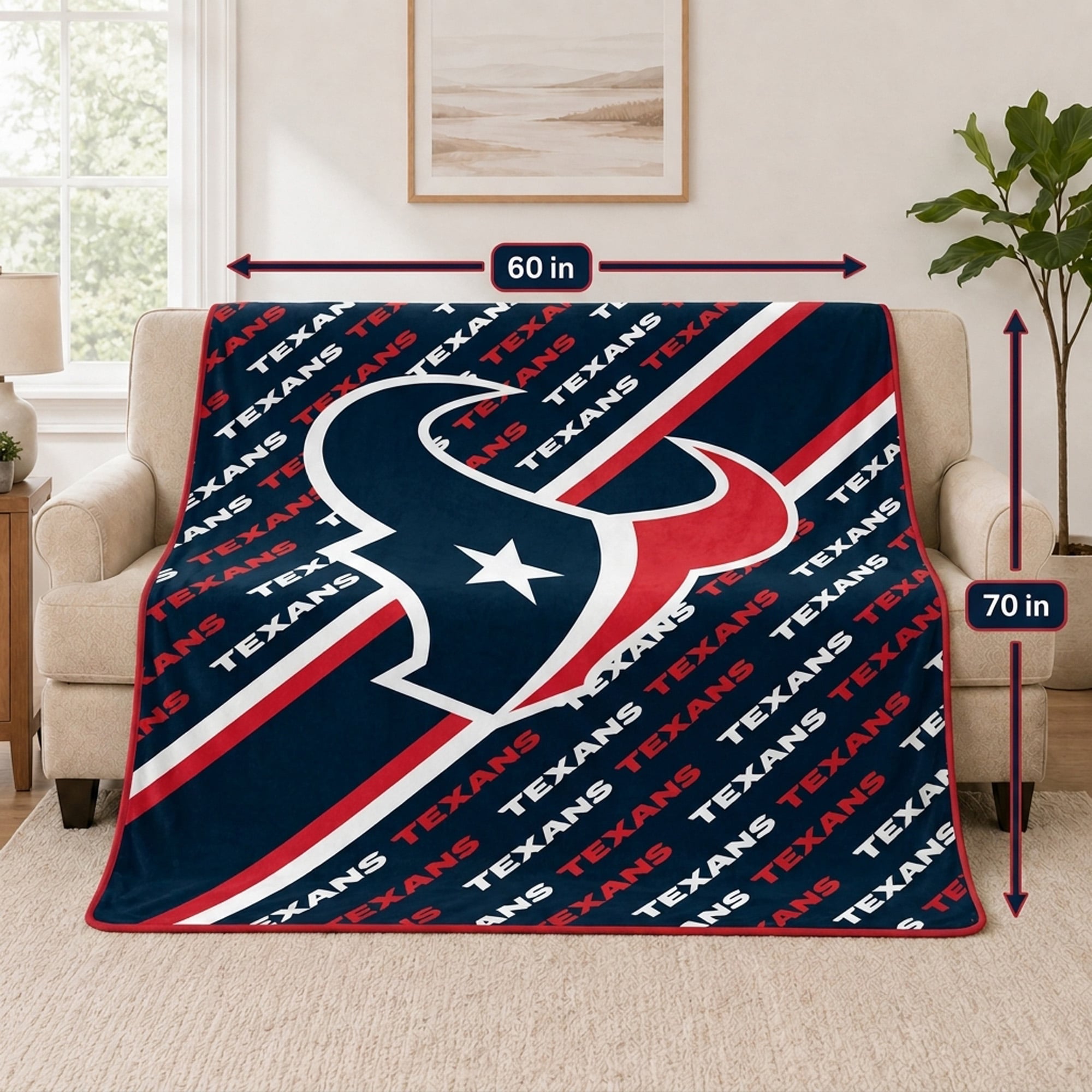 Couverture ultra douce Pegasus Houston Texans, 152 x 178 cm (diagonale), doublée, avec logo.