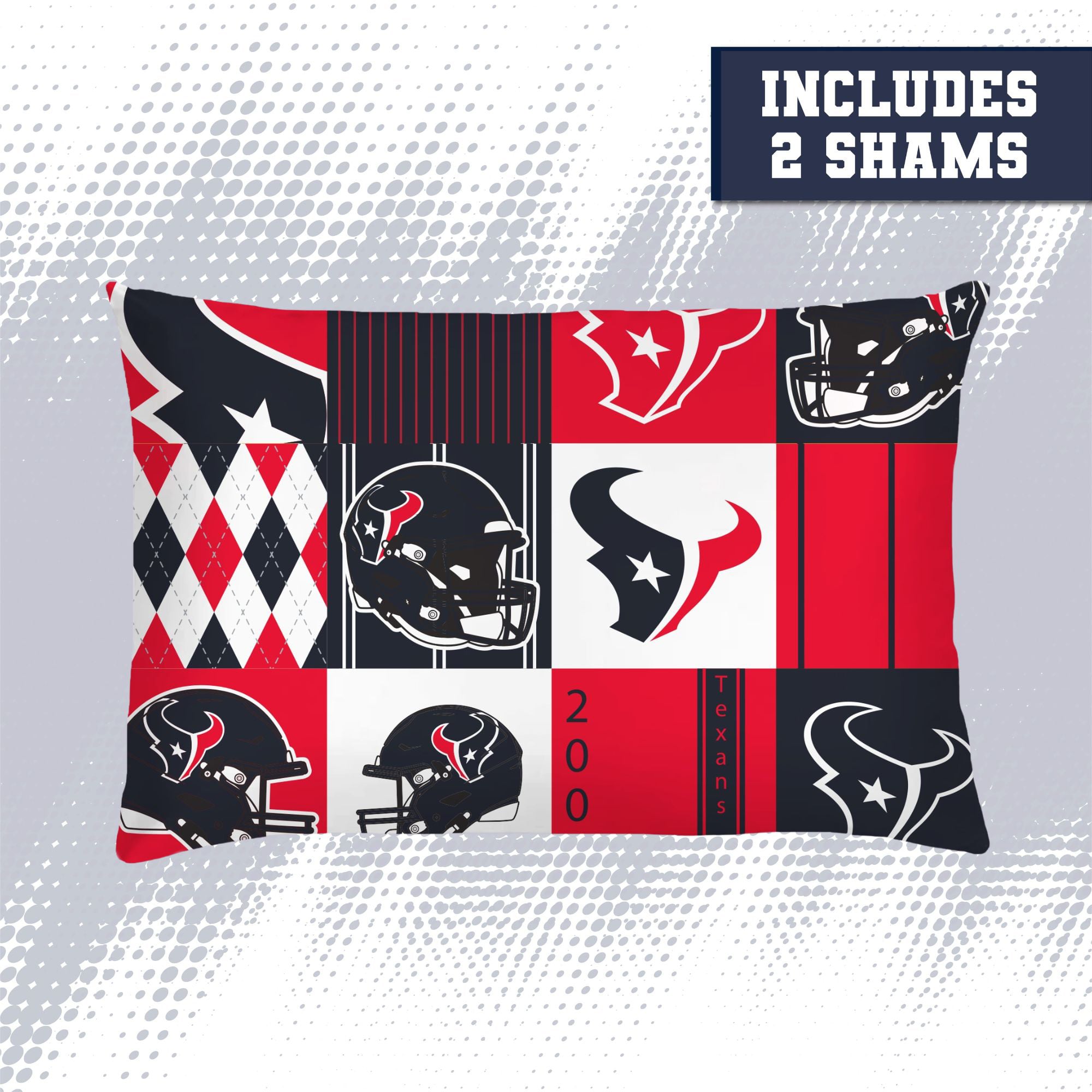 Ensemble de literie trois pièces à carreaux patchwork Pegasus Houston Texans, format double/queen.