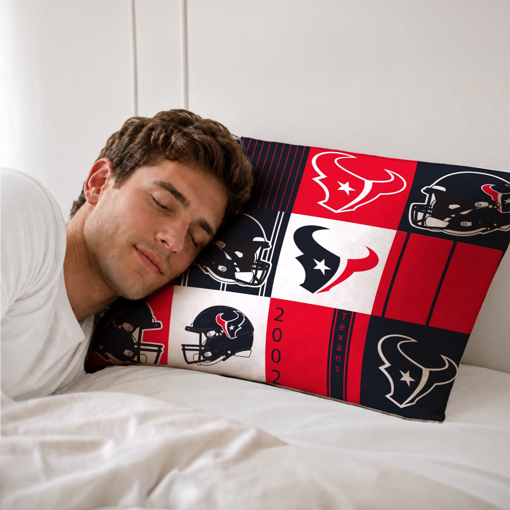 Ensemble de literie trois pièces à carreaux patchwork Pegasus Houston Texans, format double/queen.