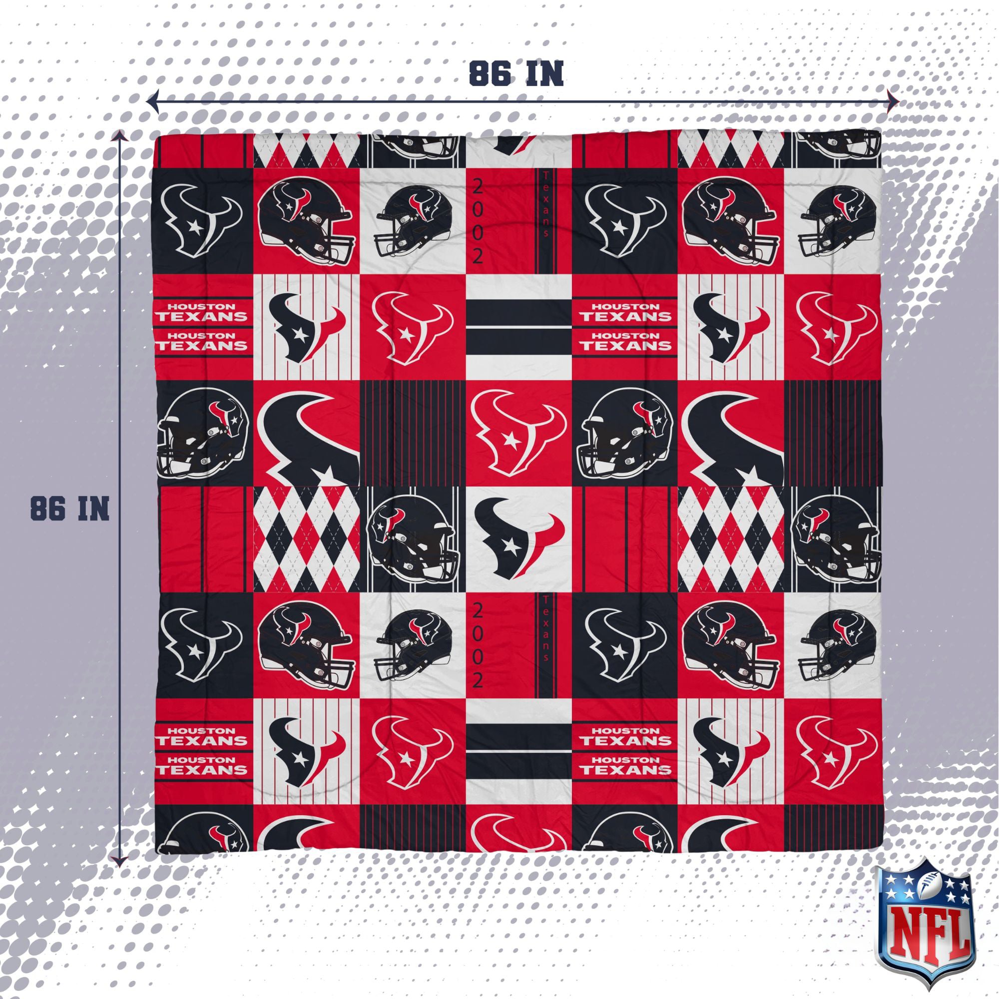 Ensemble de literie trois pièces à carreaux patchwork Pegasus Houston Texans, format double/queen.