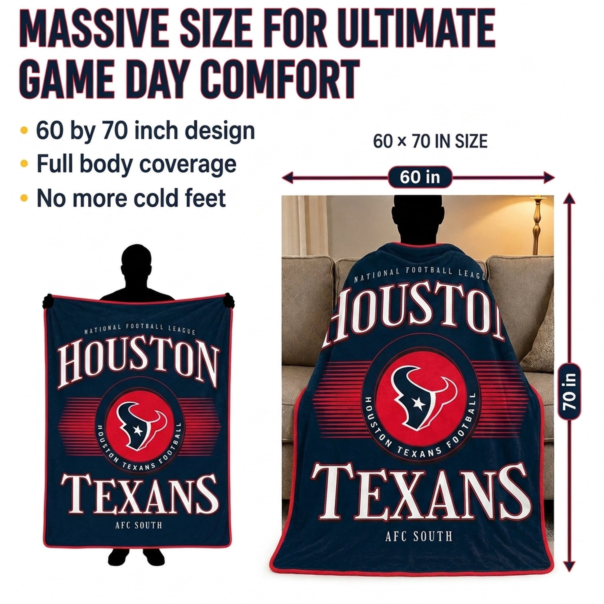 Couverture Pegasus Houston Texans Spotlight Arch 60" x 70" ultra douce