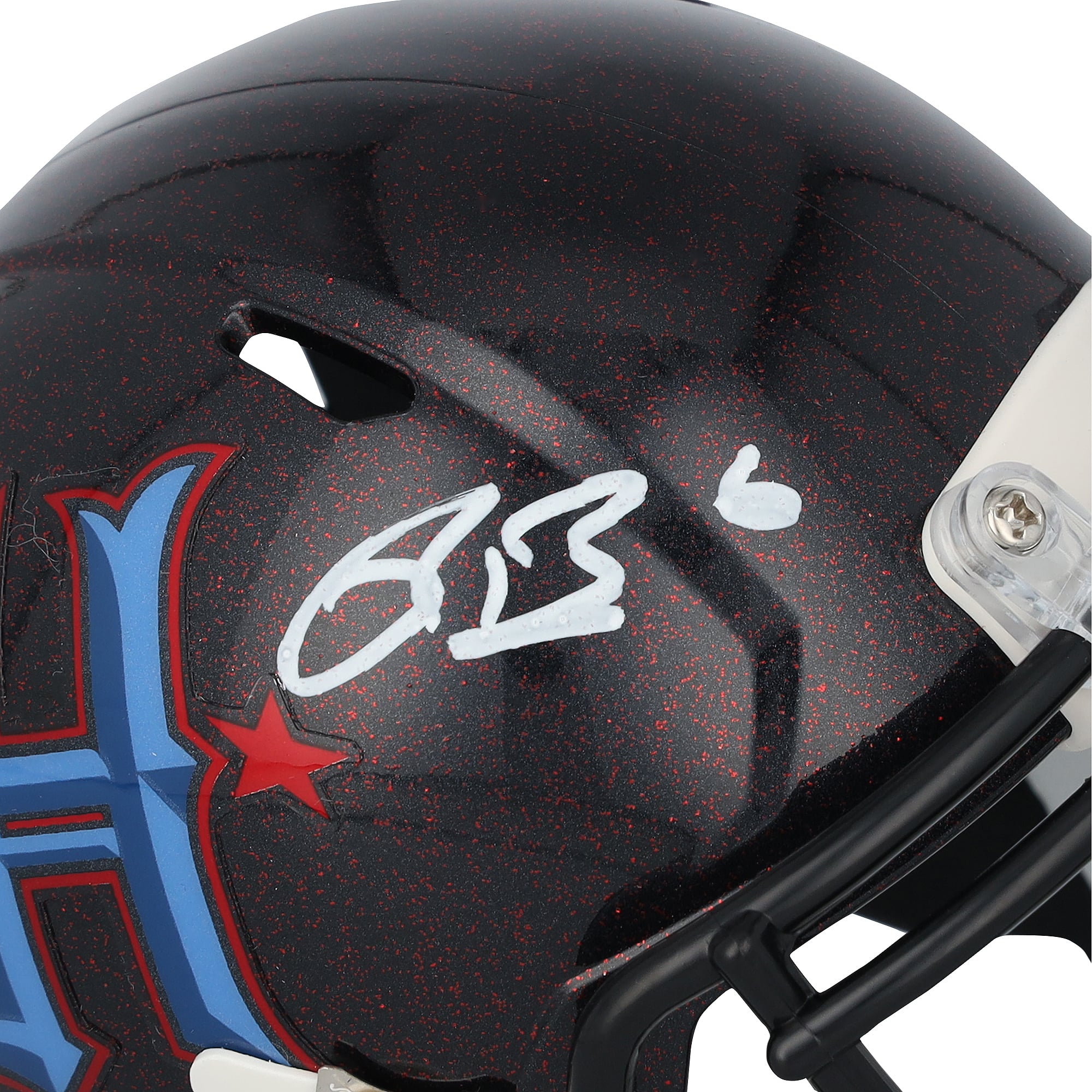 Casque miniature bleu marine Riddell Speed 2024 alternatif n°2 autographié par Reed Blankenship (Houston Texans)