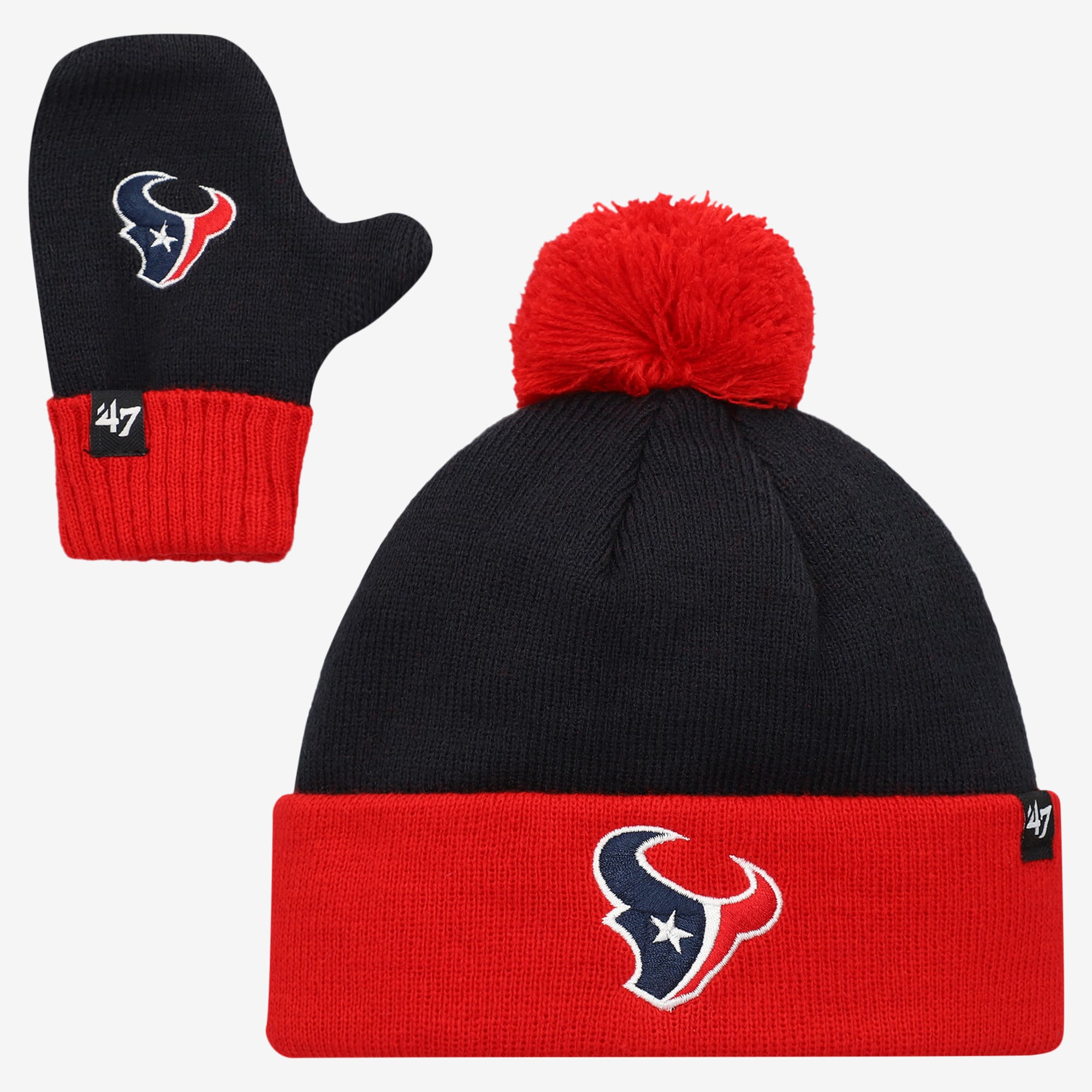 Ensemble bonnet à revers et moufles Houston Texans Bam Bam bleu marine pour tout-petit (modèle 47)