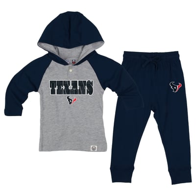 Houston Texans Wes & Willy Toddler Henley Hoodie & Sweatpants Set - Heather Gray/Navy