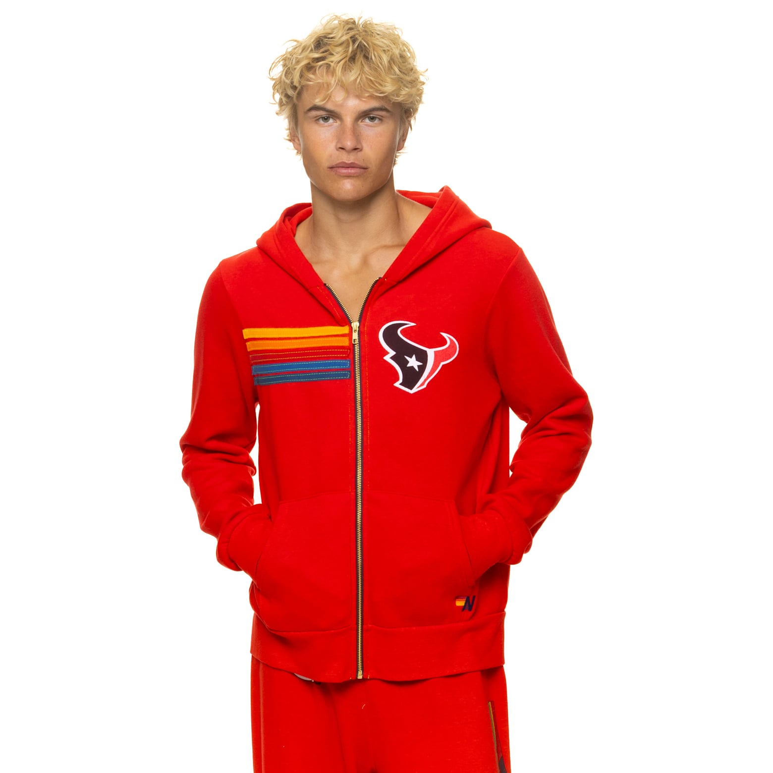 Sweat à capuche unisexe Aviator Nation rouge Houston Texans en mélange de trois matières, fermeture éclair intégrale