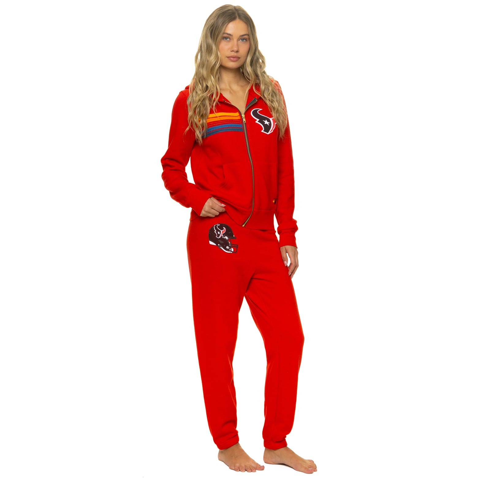 Sweat à capuche unisexe Aviator Nation rouge Houston Texans en mélange de trois matières, fermeture éclair intégrale