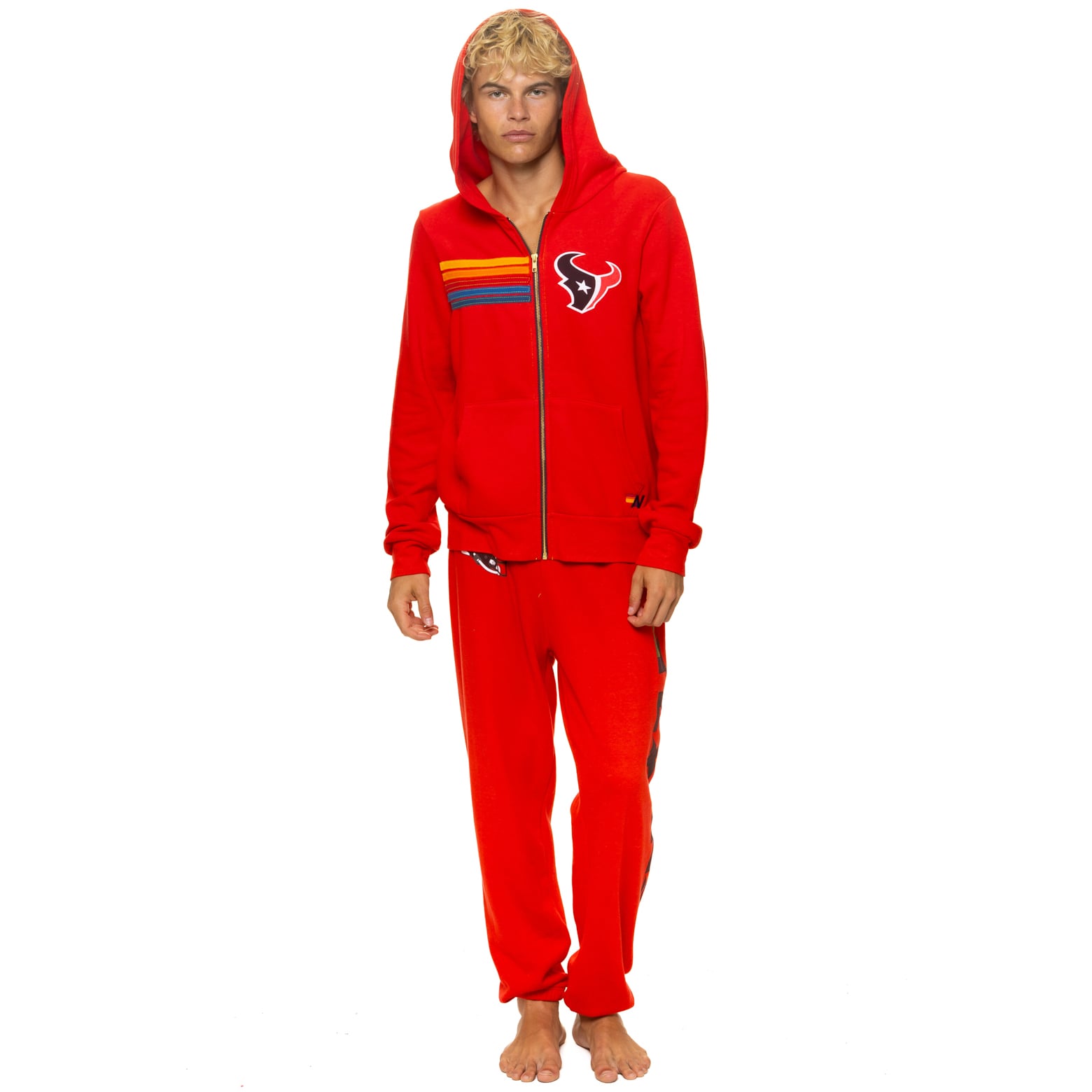Sweat à capuche unisexe Aviator Nation rouge Houston Texans en mélange de trois matières, fermeture éclair intégrale