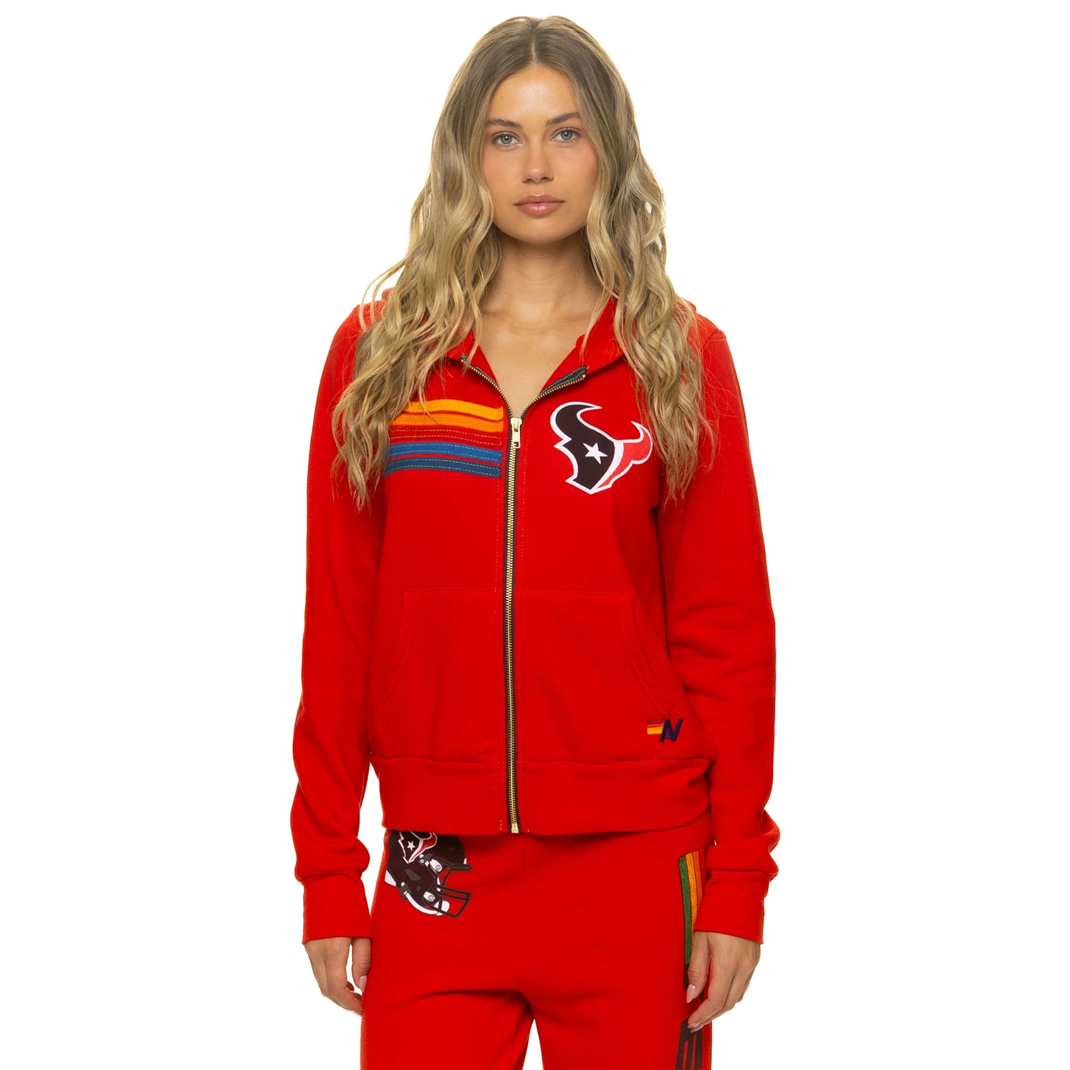 Sweat à capuche unisexe Aviator Nation rouge Houston Texans en mélange de trois matières, fermeture éclair intégrale